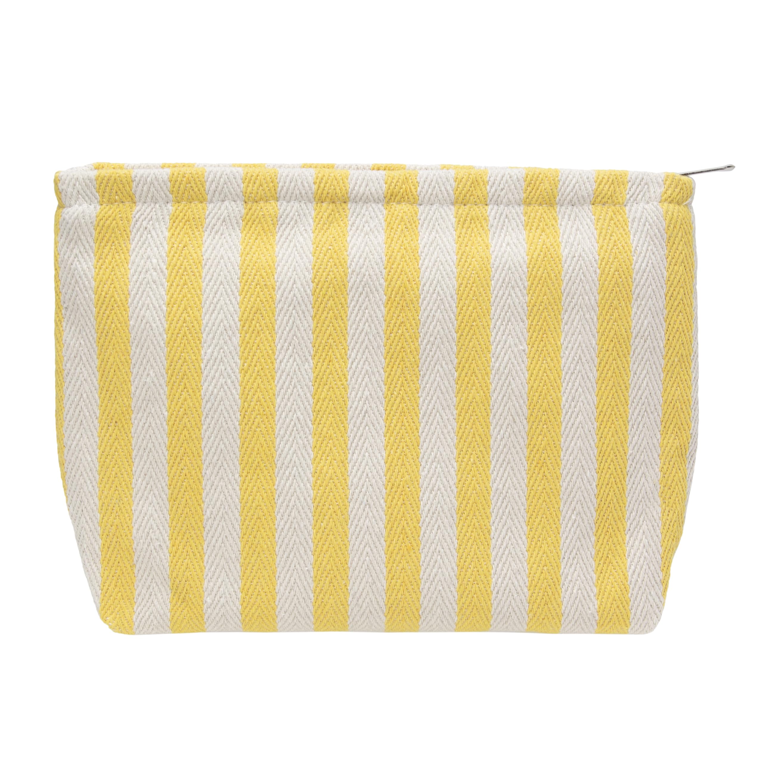 PAZIMIIK bolsa de maquillaje grande con rayas amarillas para viaje y organización.