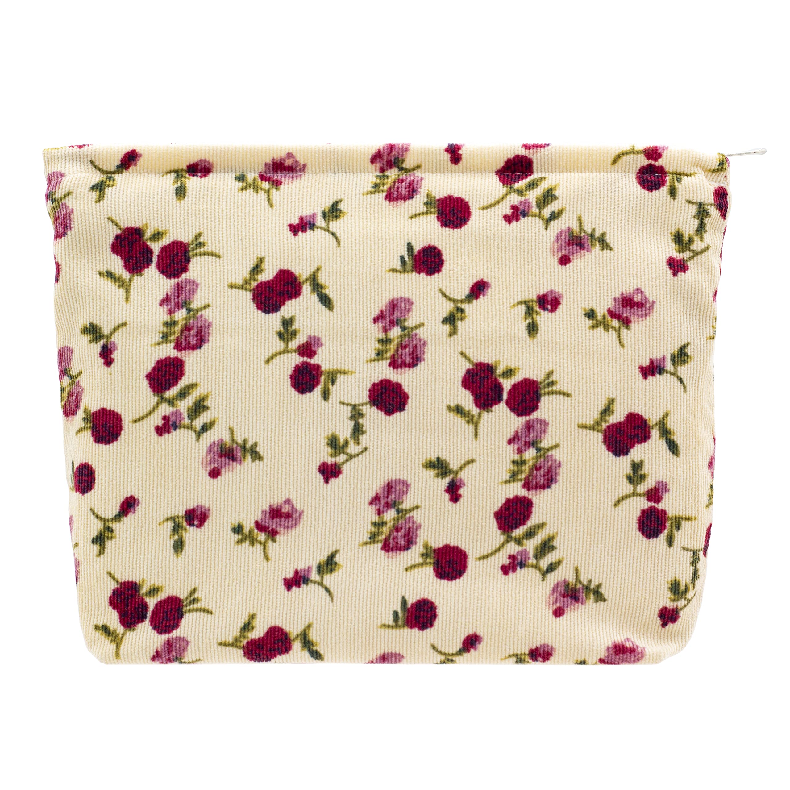 PAZIMIIK bolsa de maquillaje de pana grande, frente rosa vintage, elegante y práctica para uso diario.