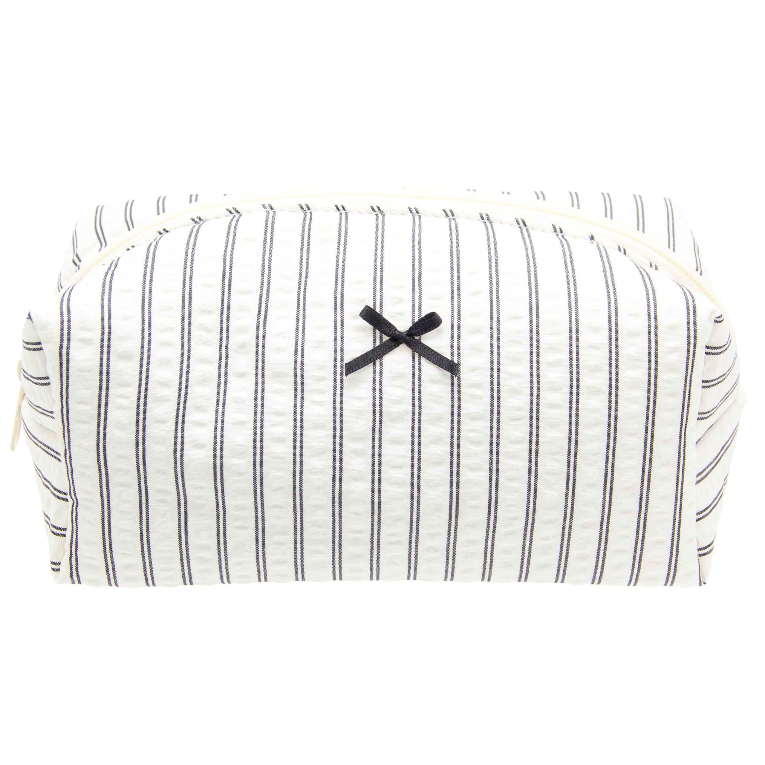 PAZIMIIK Cozy Bolso Maquillaje, vista frontal, stripe negro, ideal para viaje.