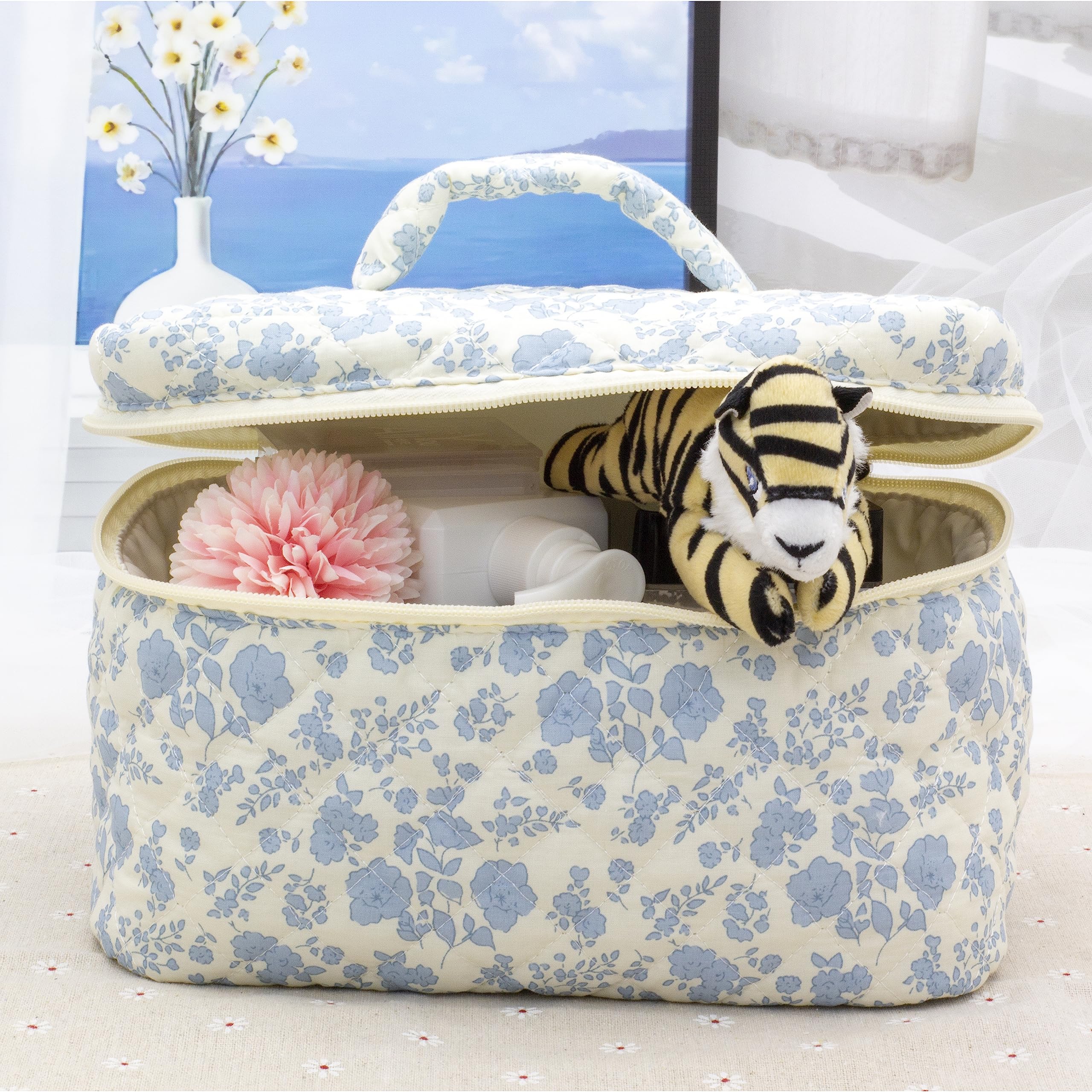 PAZIMIIK bolso maquillaje con bolsillo malla integrado para brochas y labiales