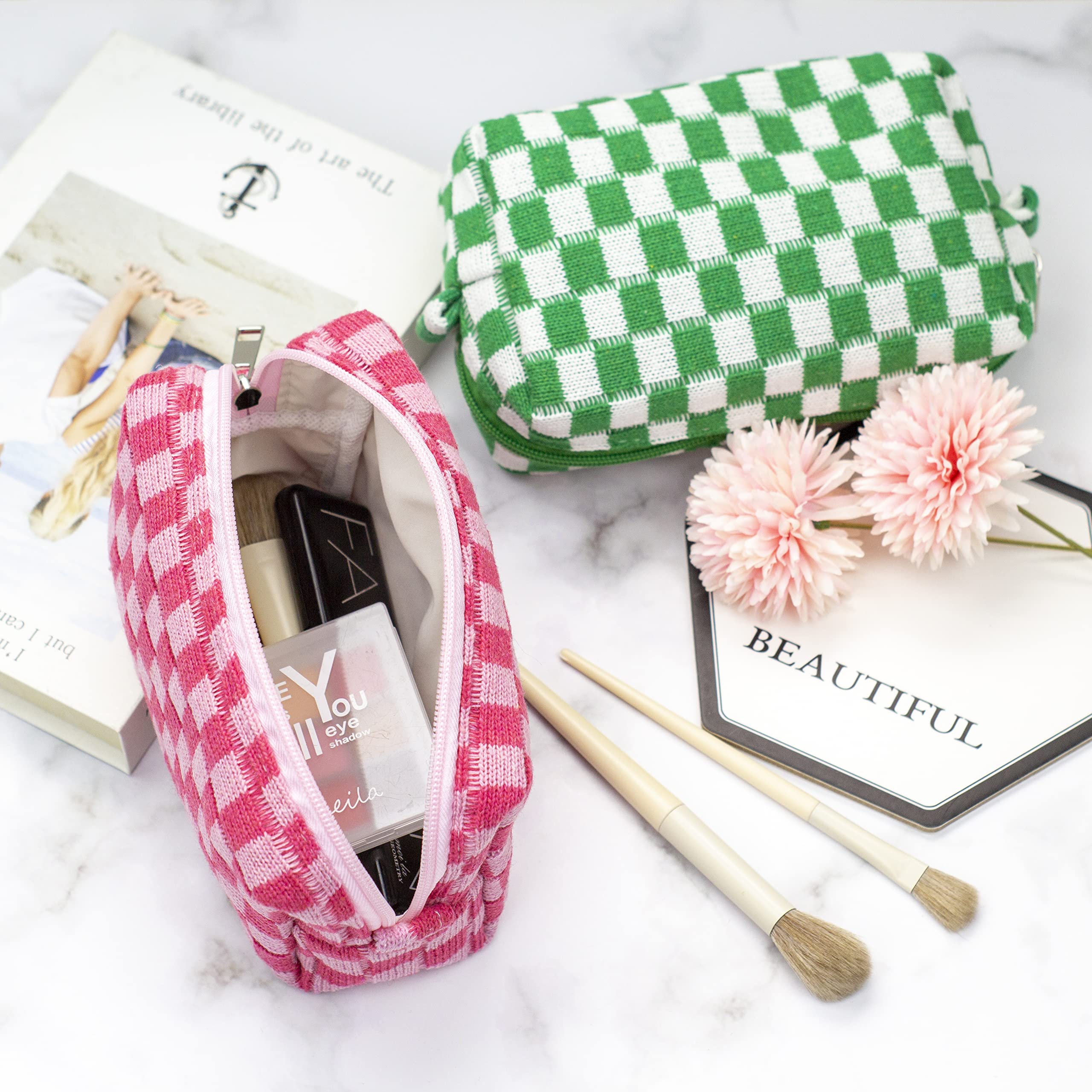 PAZIMIIK bolso maquillaje con cierre metálico superior para acceso rápido
