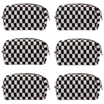 PAZIMIIK bolso de maquillaje a cuadros de 6 piezas, perfecto para viajar y organizar cosméticos.