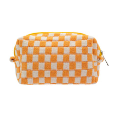 PAZIMIIK bolso maquillaje cuadros naranja, ideal para organizar cosméticos en casa.