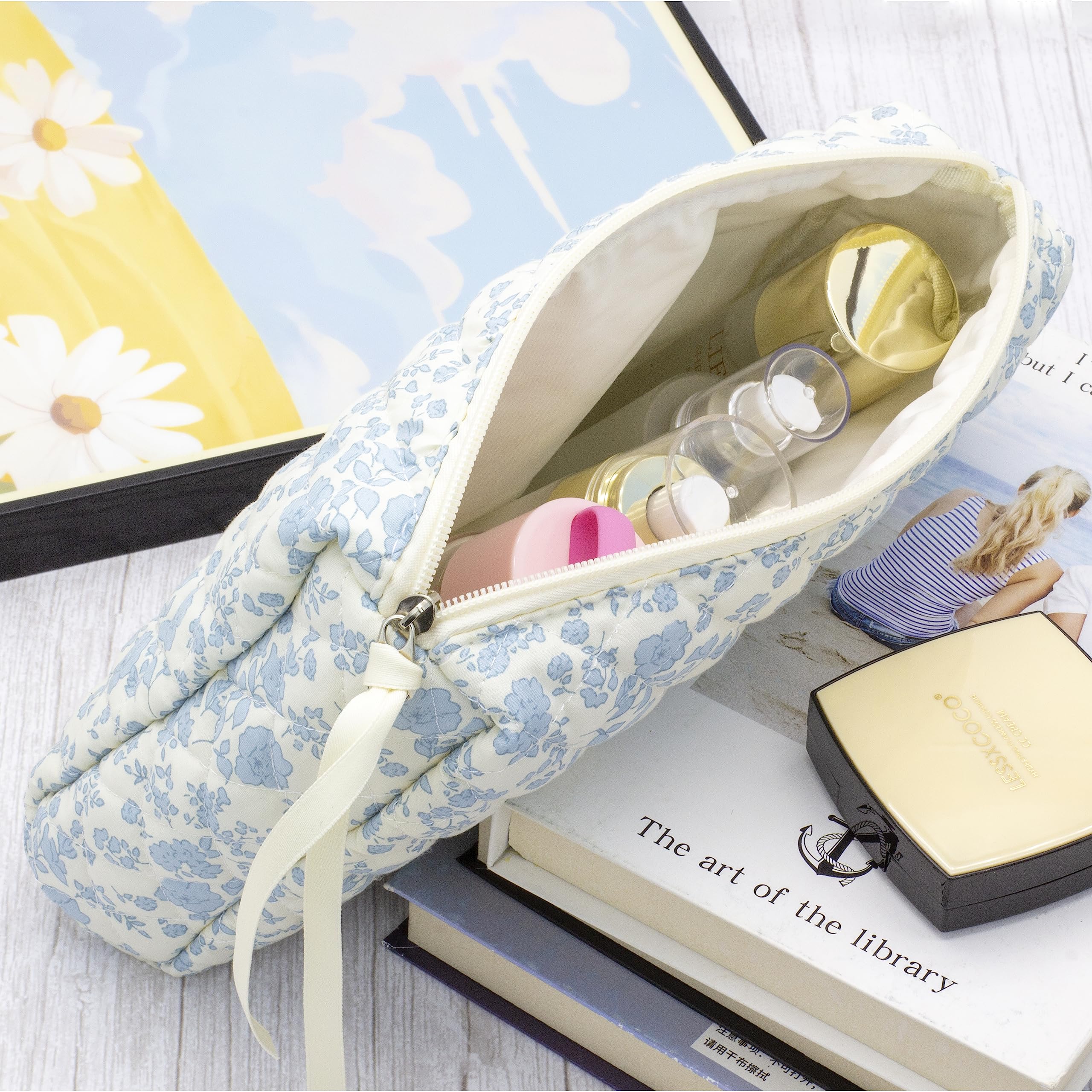 PAZIMIIK diseño floral azul, bolsa elegante para viajes y rutinas