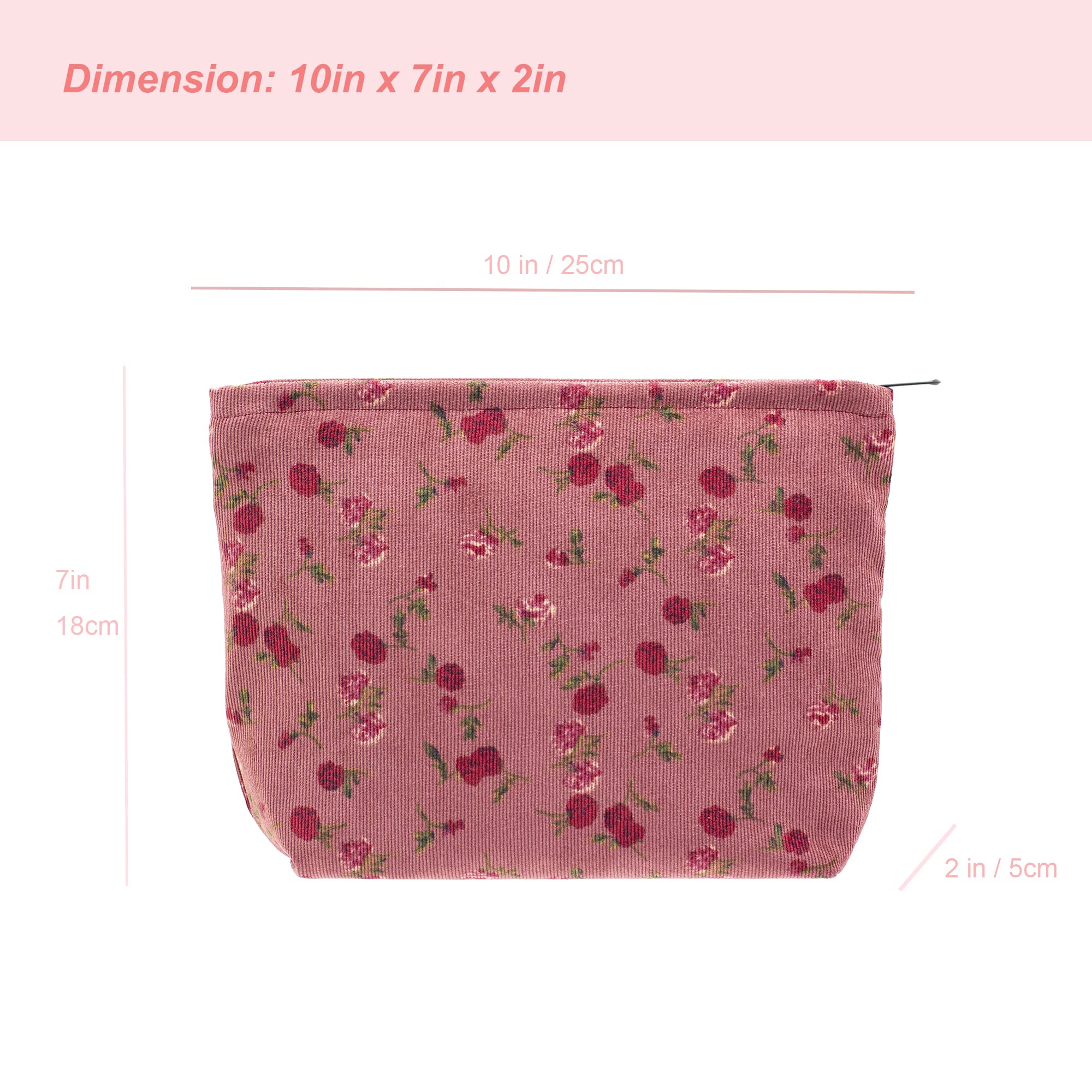 PAZIMIIK estuche de maquillaje de pana rosa vintage, práctico para bolsos pequeños.