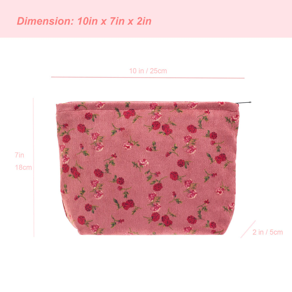 PAZIMIIK estuche de maquillaje de pana rosa vintage, práctico para bolsos pequeños.