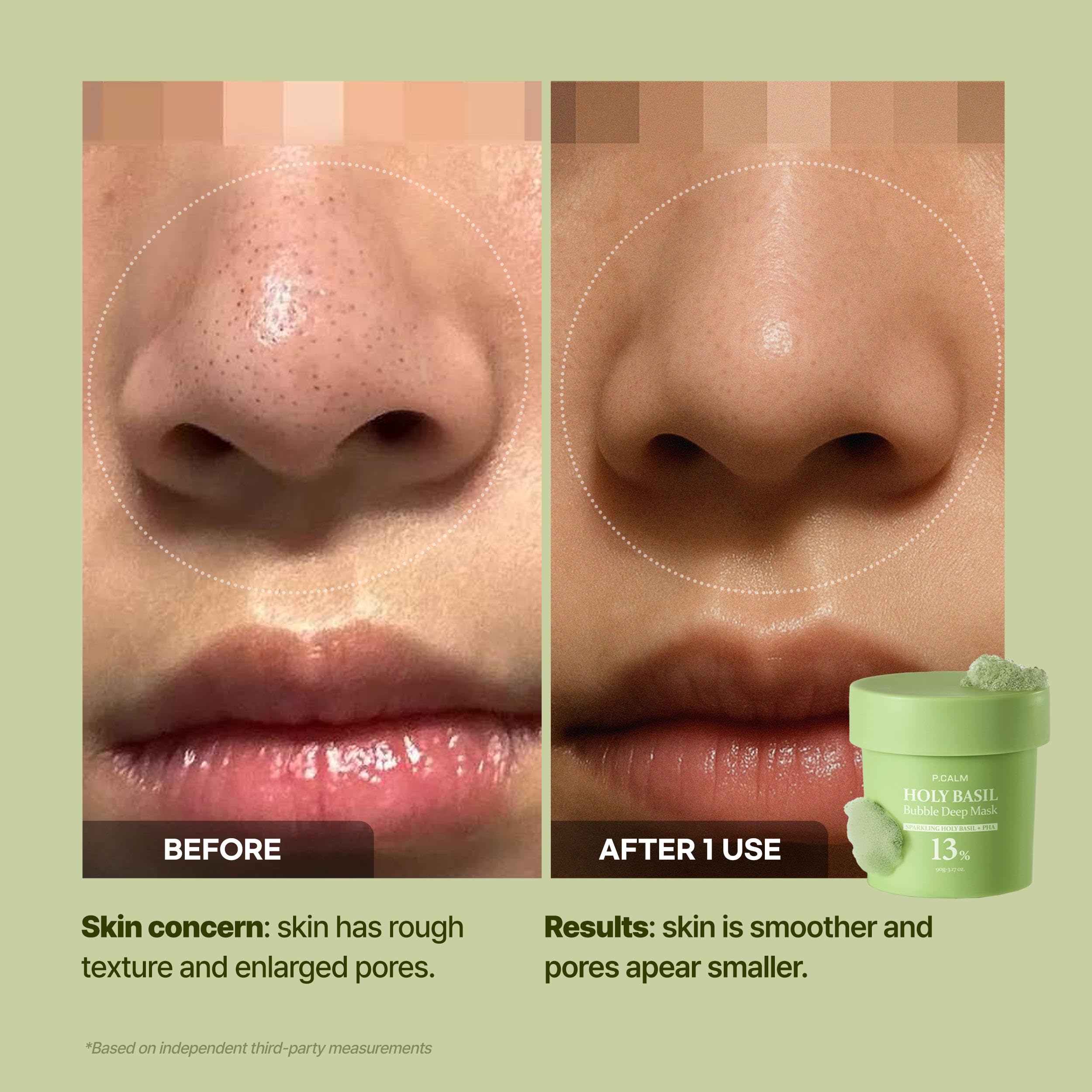P.CALM aplicación con dedo muestra textura cremosa de la mascarilla