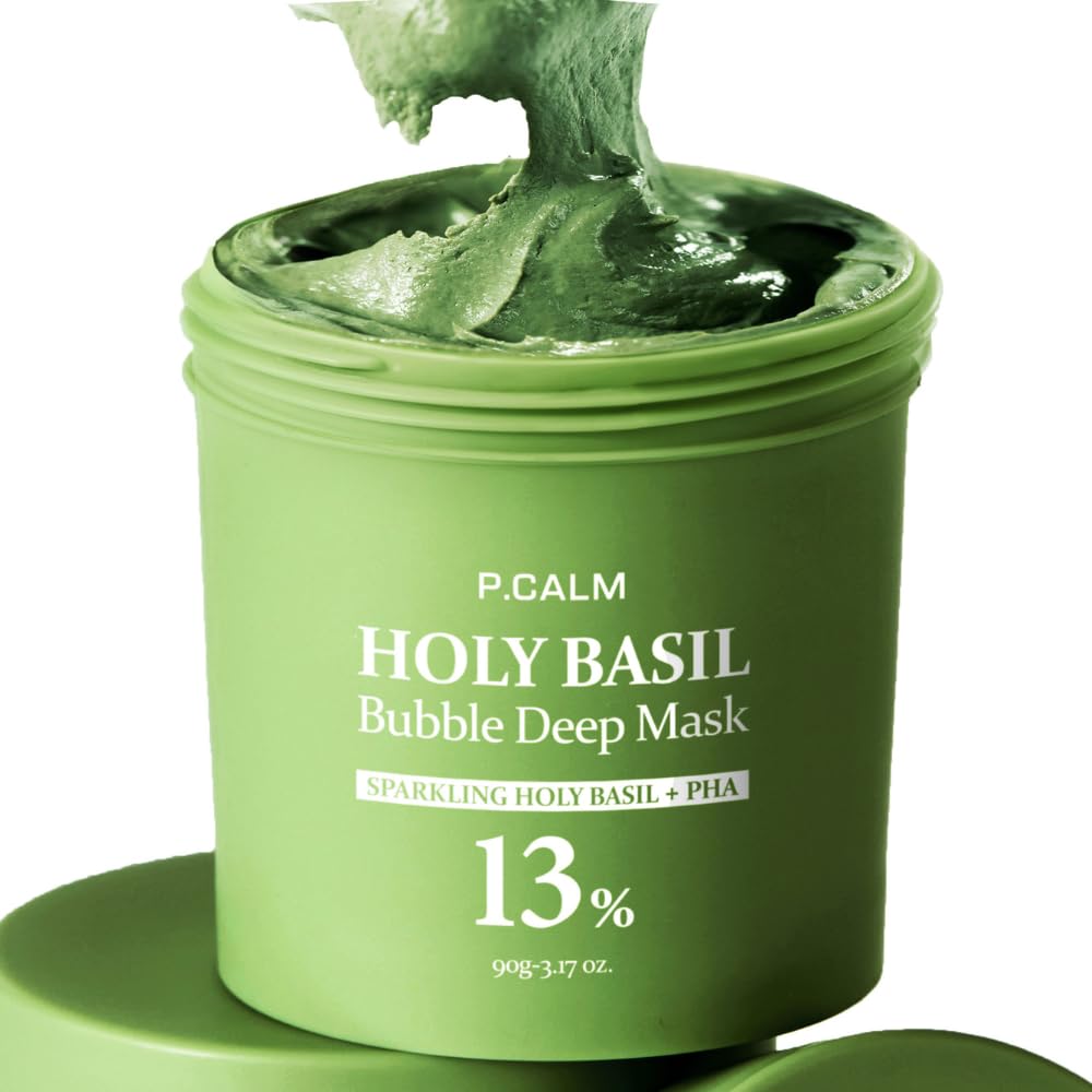 P.CALM Holy Basil Bubble Mask en envase elegante para uso diario en casa