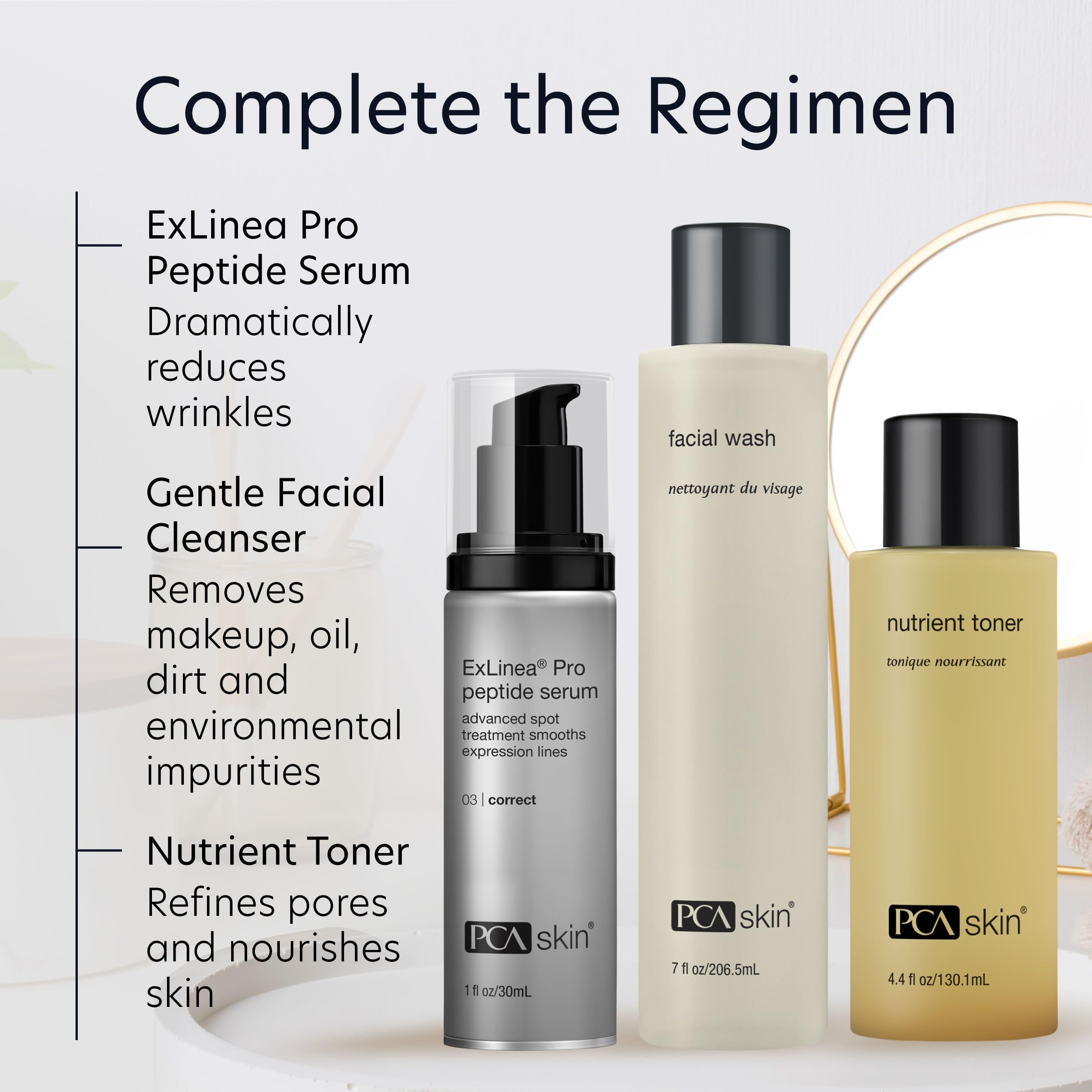 PCA SKIN ExLinea Pro Peptide Serum con ingredientes clave para piel hidratada