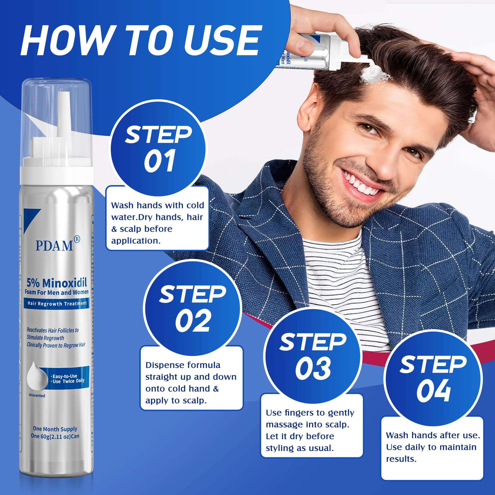 Fortalece la barba con Pdam Minoxidil espuma, cobertura más uniforme.