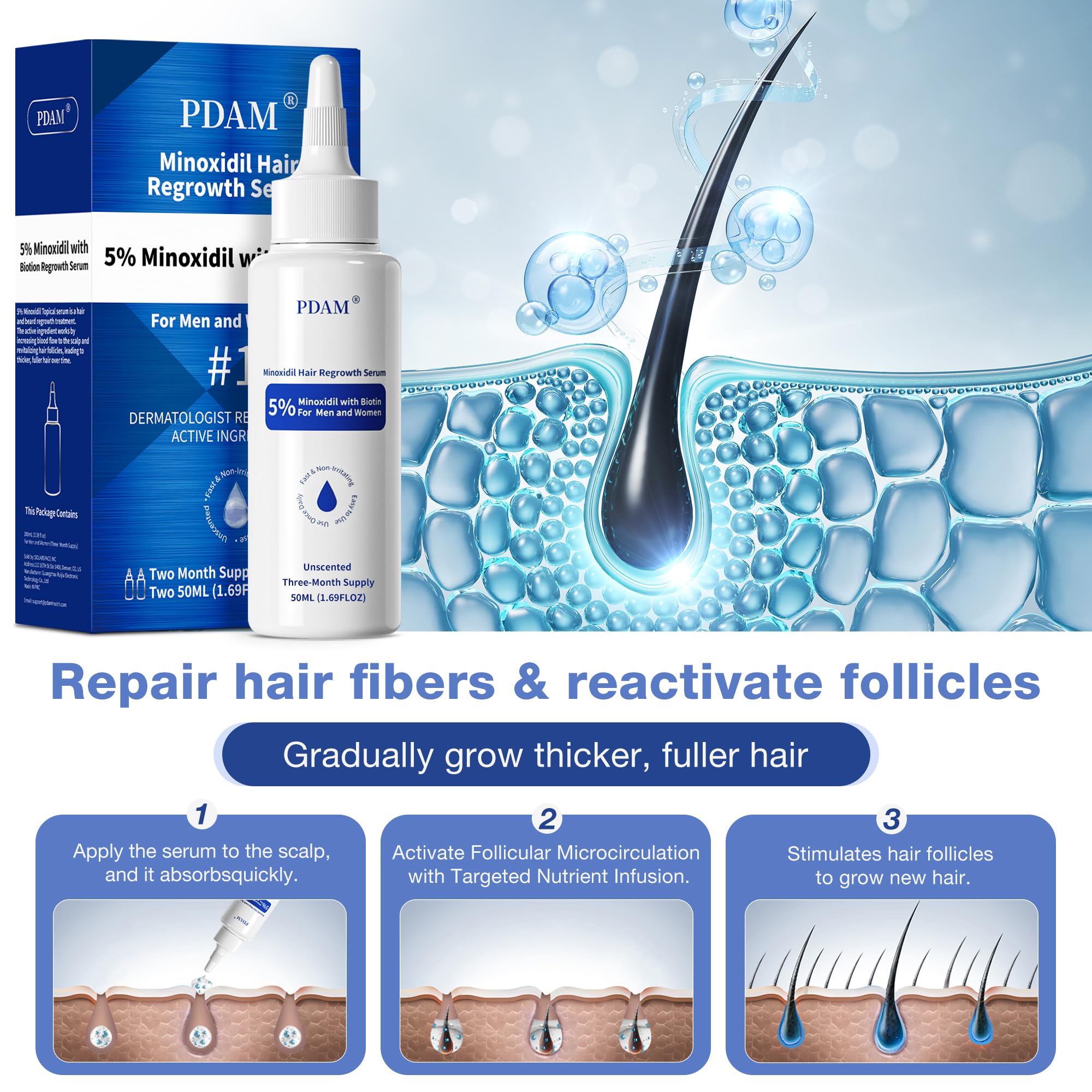 Pdam Minoxidil botella para mujeres ayuda a cabello más grueso y saludable