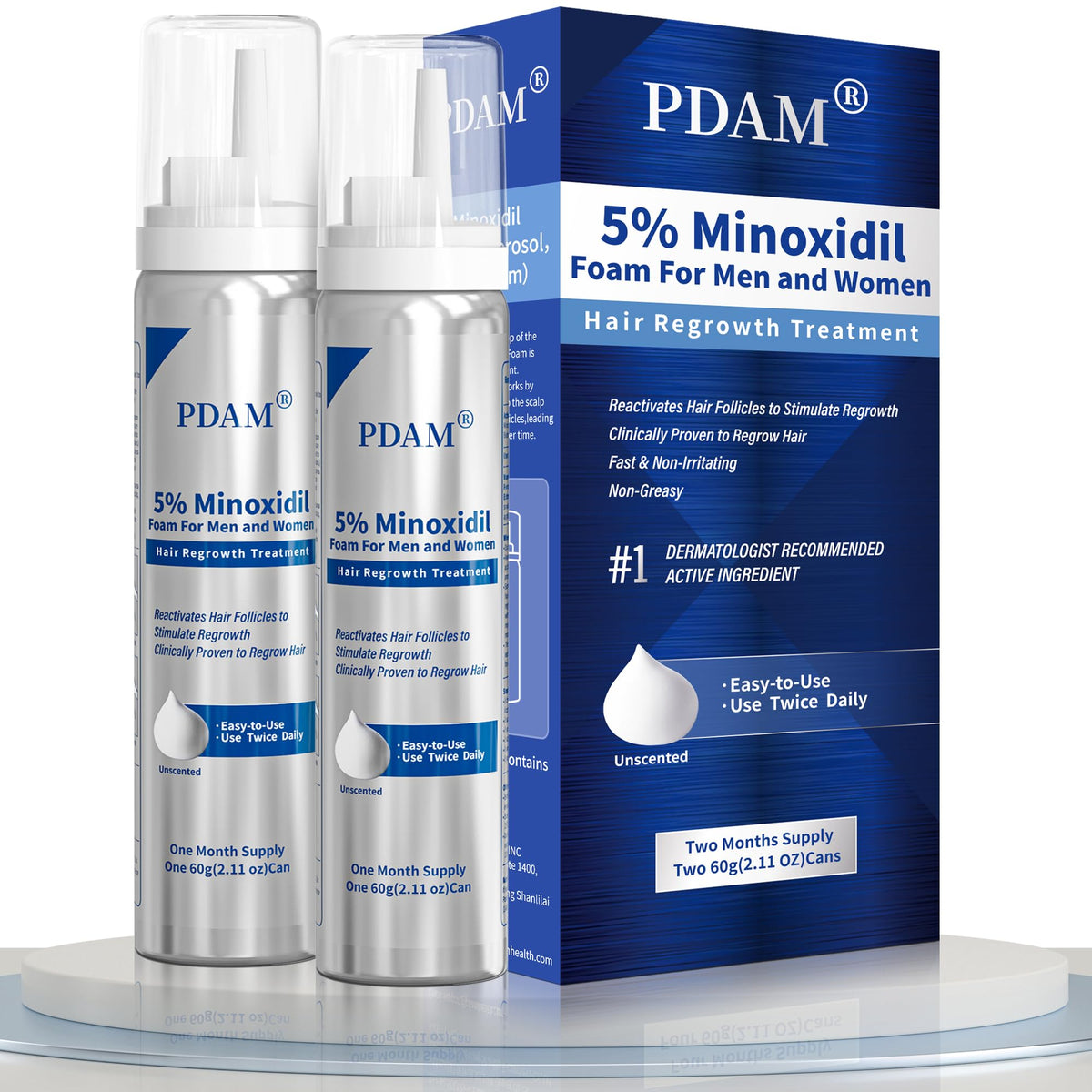 Botella de Pdam Minoxidil Espuma con aplicación suave para el cabello.