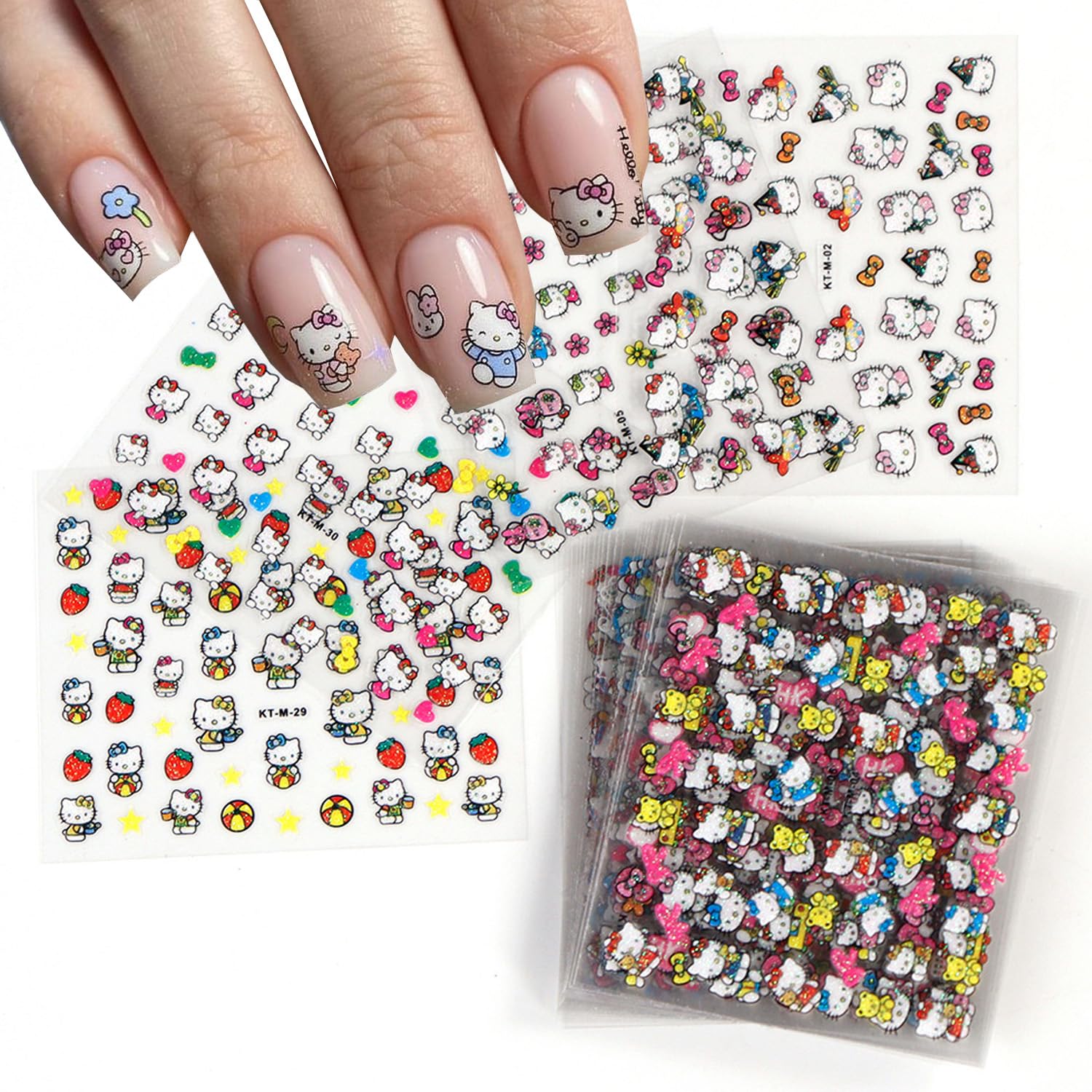 PDFADSK pegatinas para uñas con flores 3D para decoración duradera