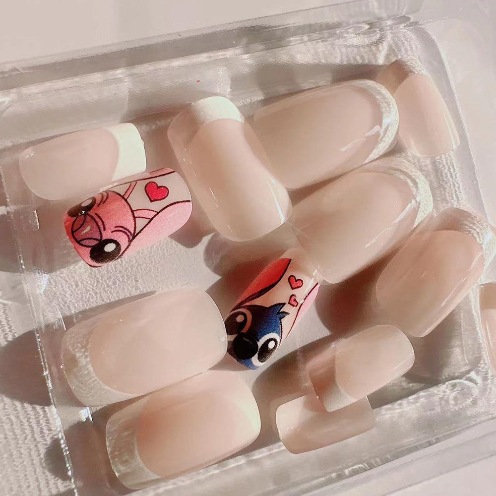 PDFADSK set de 24 uñas Frances corto, listo para combinar con tu estilo