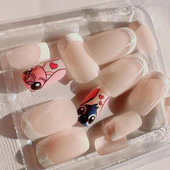 PDFADSK set de 24 uñas Frances corto, listo para combinar con tu estilo