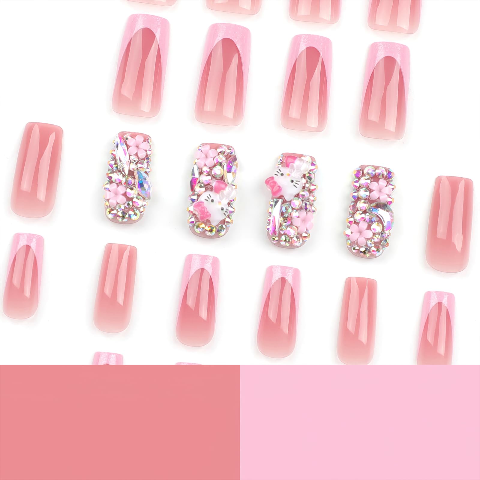 PDFADSK uñas francesas con cristales, diseño deslumbrante para ocasiones especiales.
