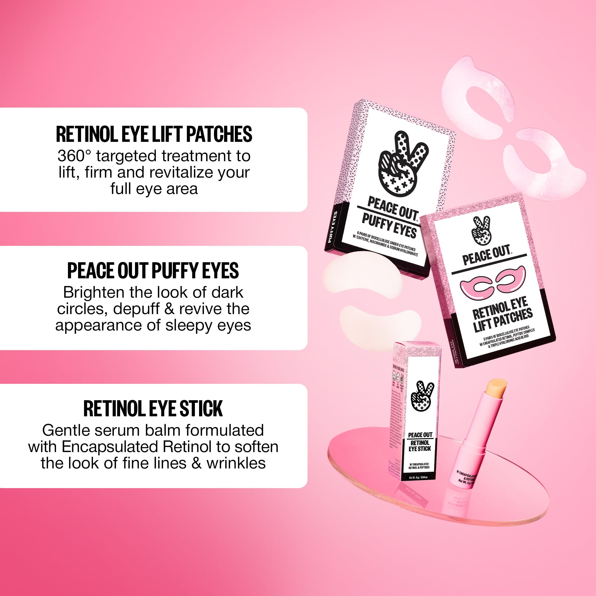 Parche de ojos PEACE OUT para uso en rutinas de belleza y cuidado