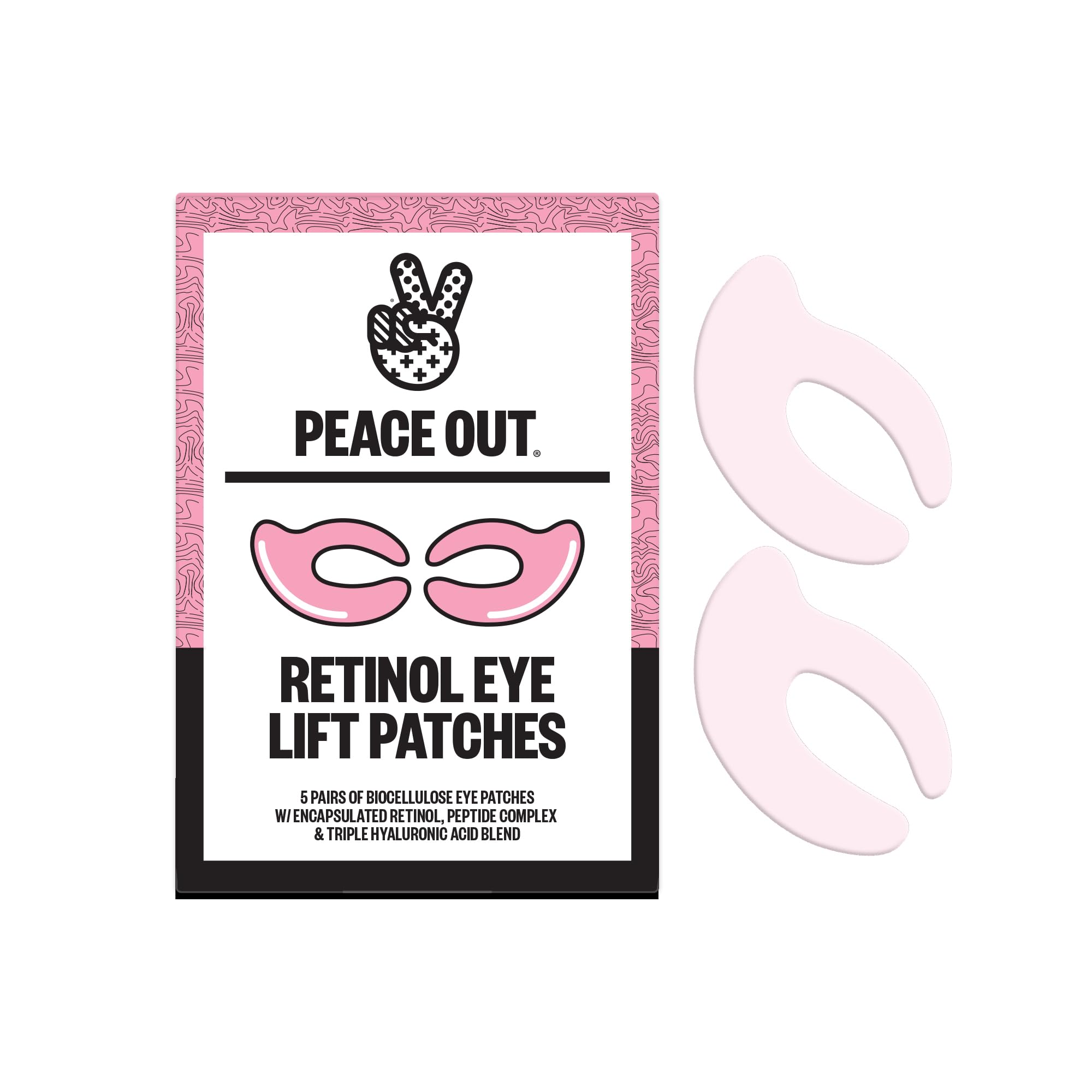 Parches PEACE OUT para ojos con biocelulosa y retinol, levantamiento suave alrededor de los ojos