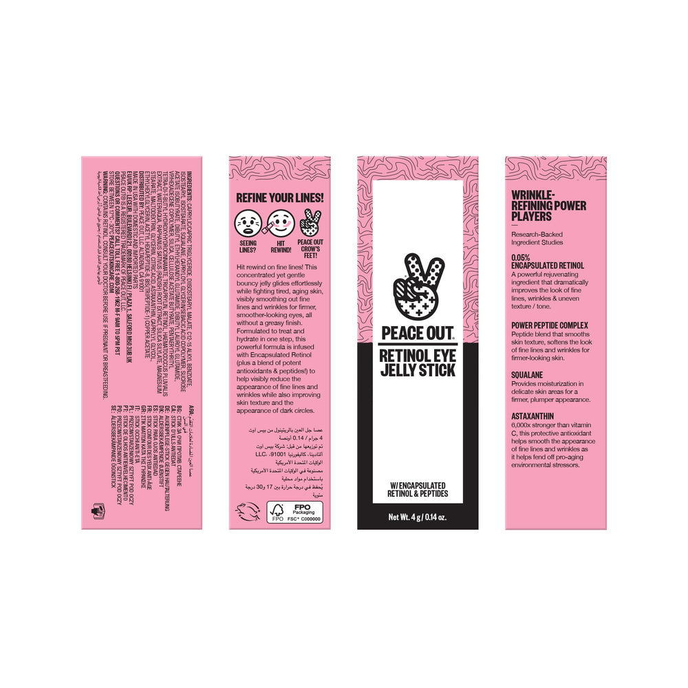 Peace Out Retinol Eye Jelly Stick application swatch showing creamy texture for easy under-eye glide