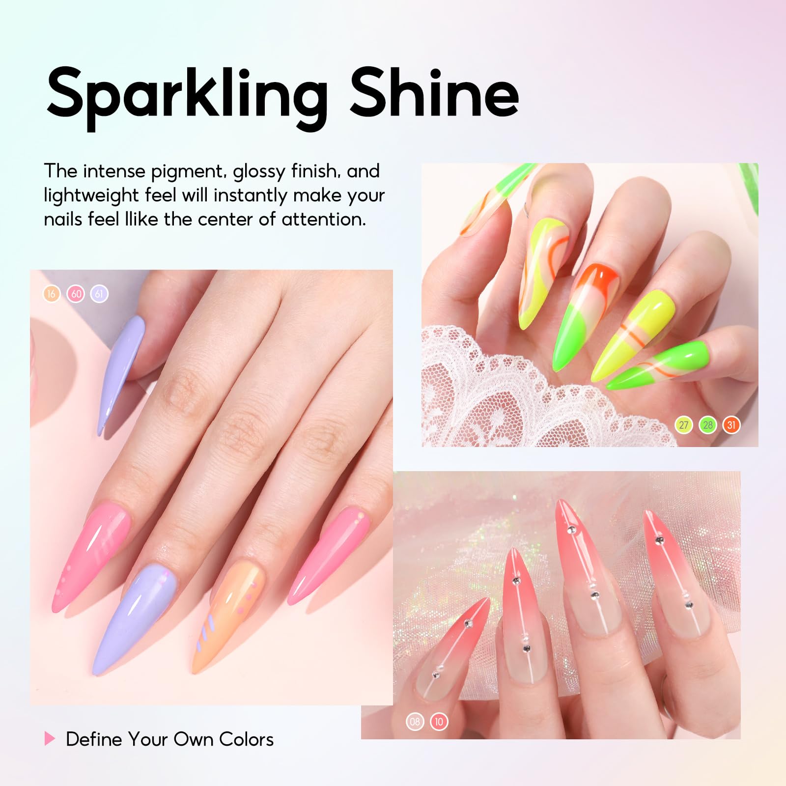 Base coat PEACECOLOR y top coats en distintos acabados.