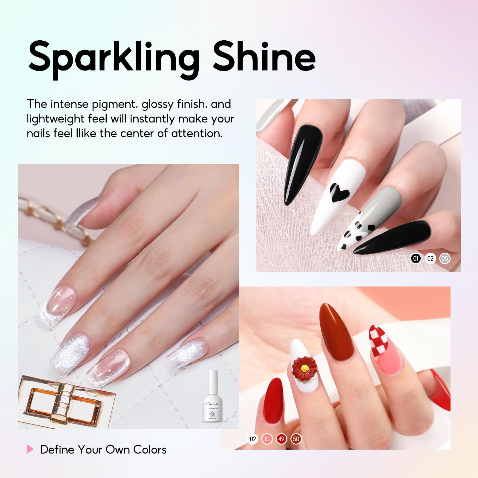 Efecto Cat Eye con gel PEACECOLOR para uñas brillantes.