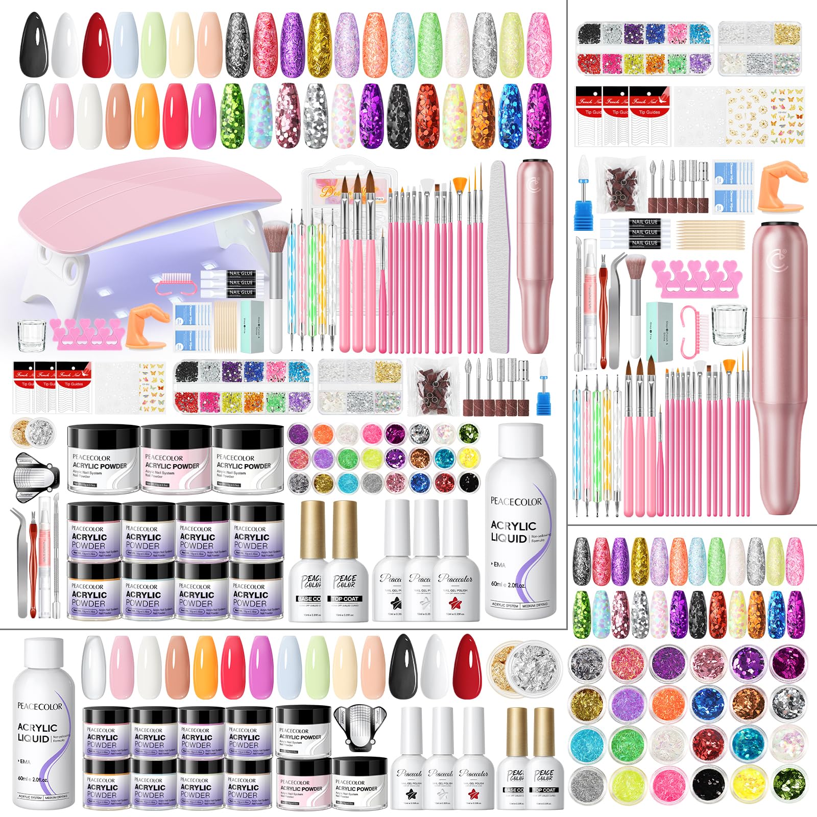 PEACECOLOR kit de uñas acrílicas para principiantes con taladro