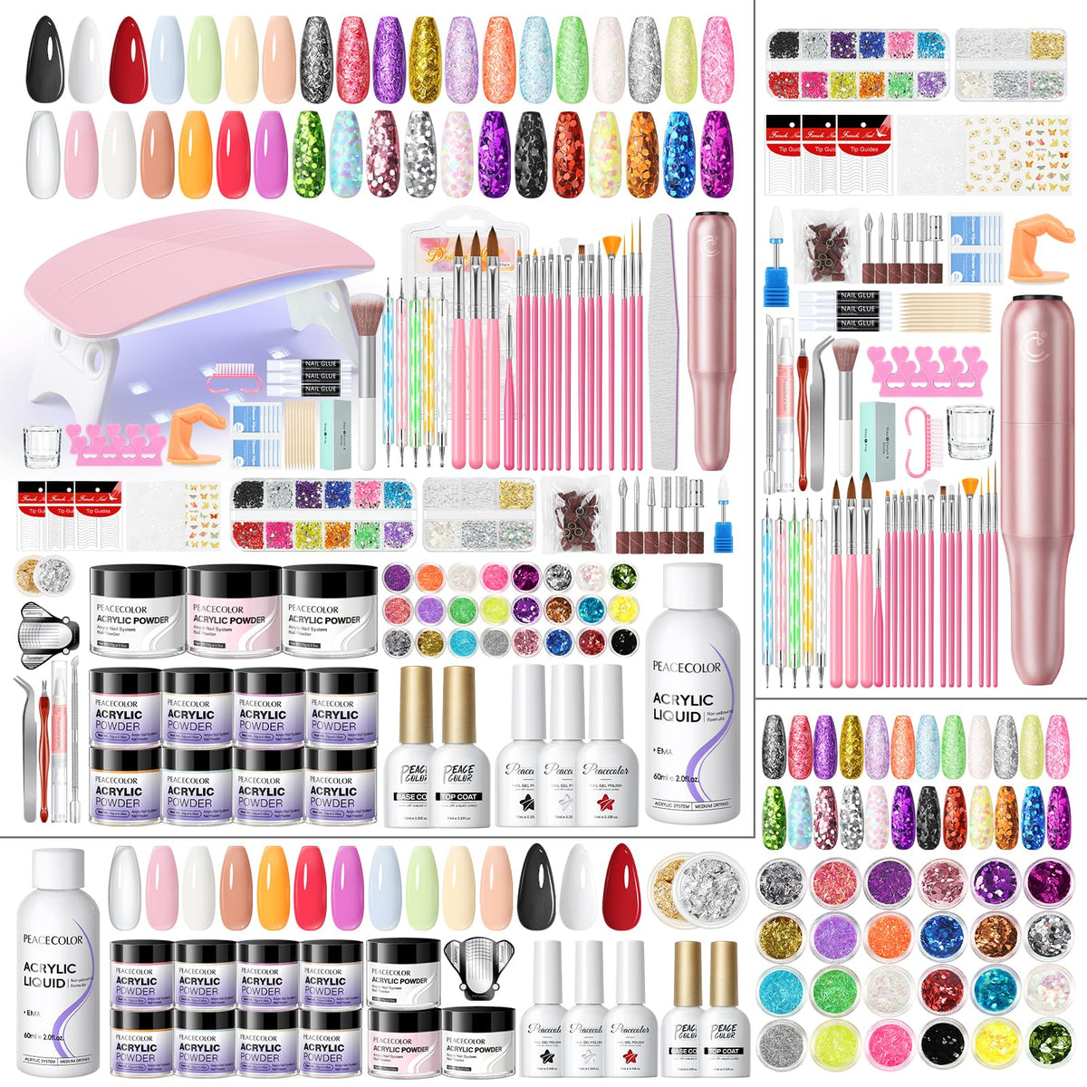 PEACECOLOR kit de uñas acrílicas para principiantes con taladro