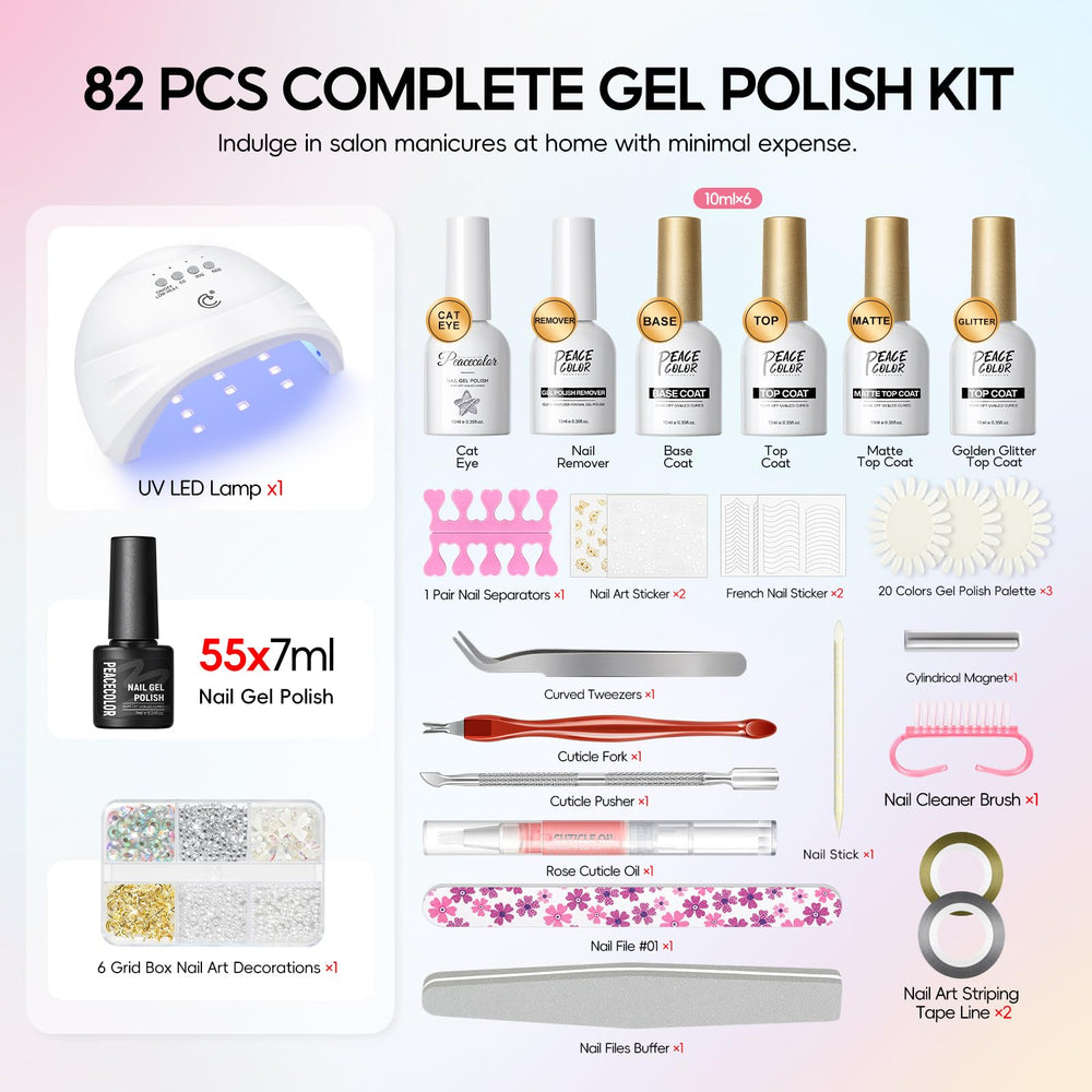 Kit de manicura PEACECOLOR para uso doméstico o salón.