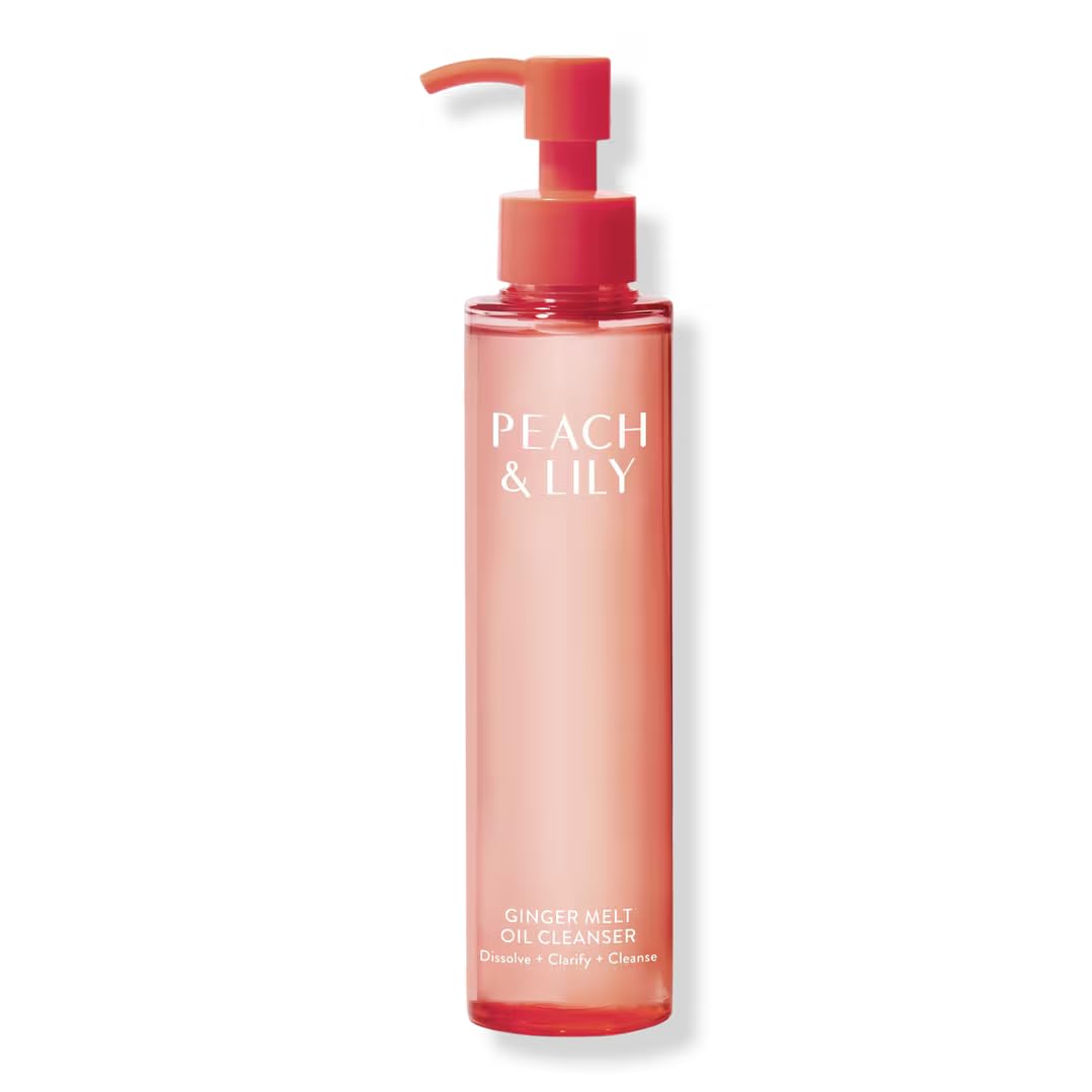 Peach & Lily bouteille huile Melt Gingembre, démaquillage rapide.
