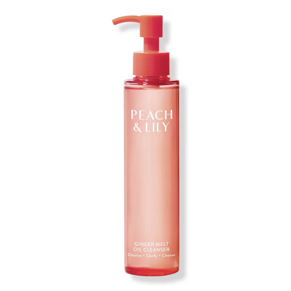 Peach & Lily bouteille huile Melt Gingembre, démaquillage rapide.