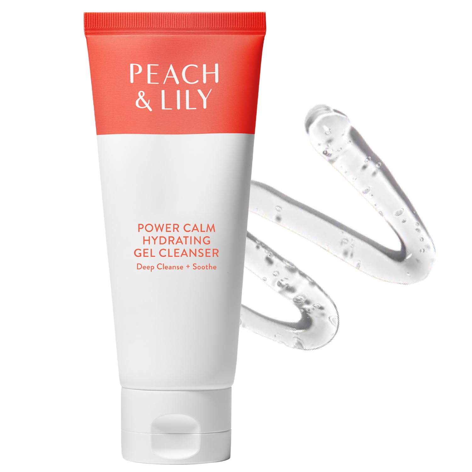 Peach & Lily Power Calm gel limpiador, botella frontal, limpieza suave para piel sensible