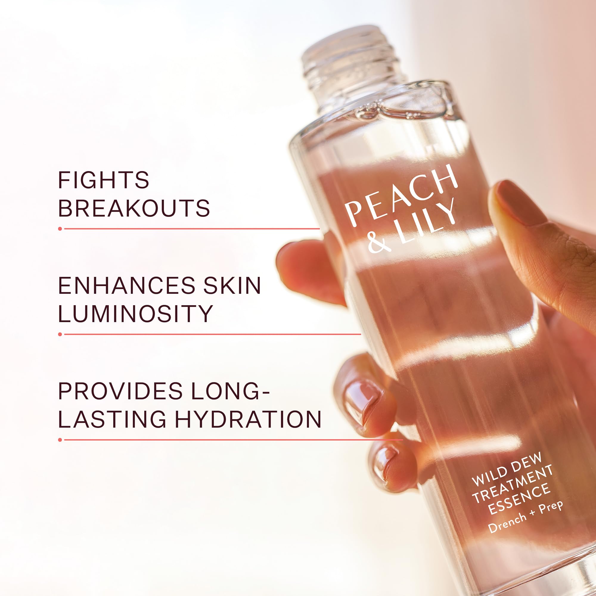 Peach & Lily Wild Dew Treatment Essence — texture légère sur peau, sensation rafraîchissante.