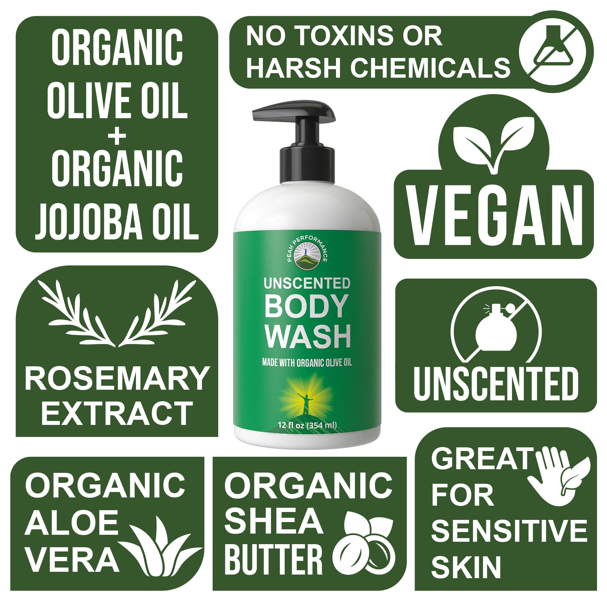 Peak Performance ingredientes orgánicos: aloe vera y aceites vegetales