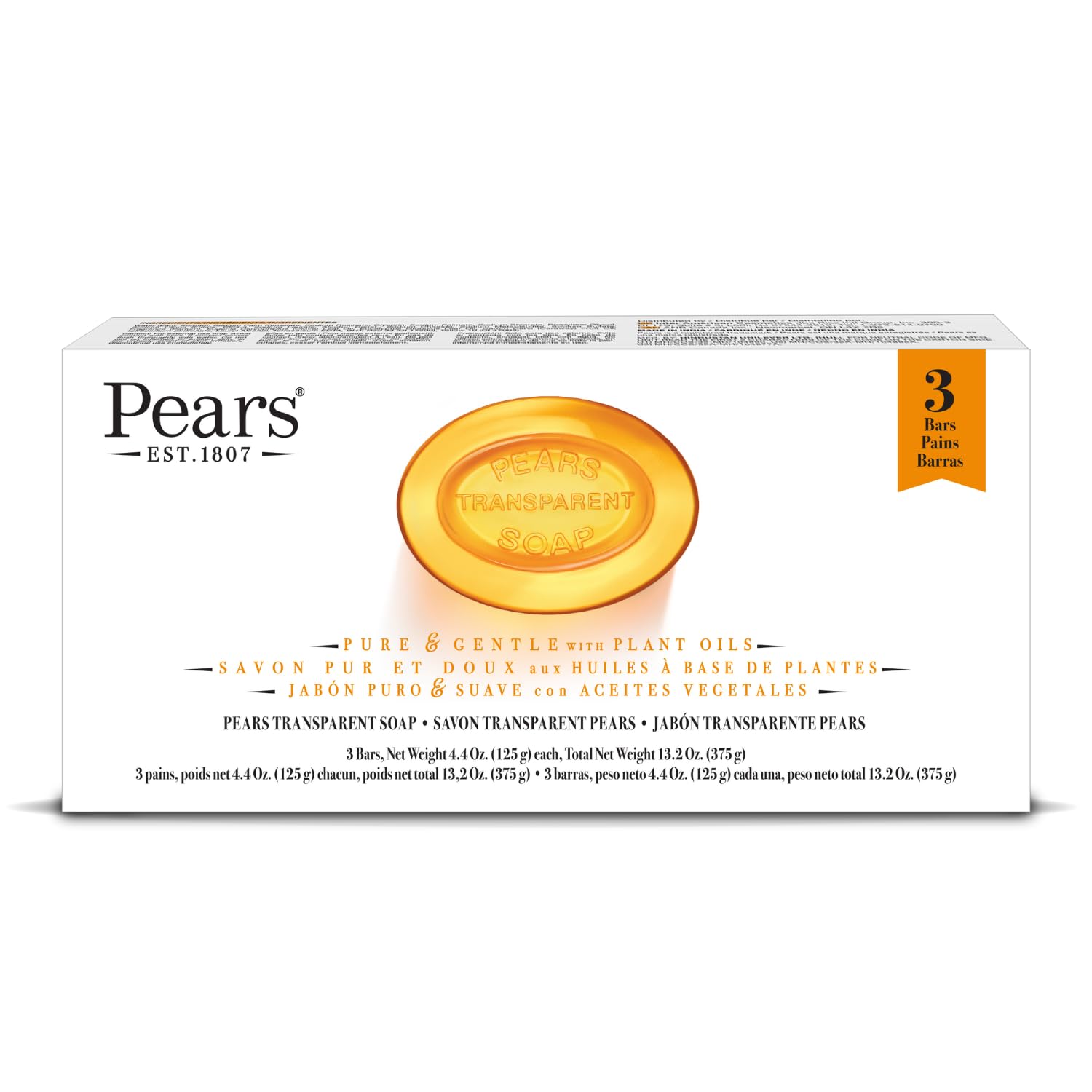 Jabón Pears de glicerina ámbar translúcido para piel suave