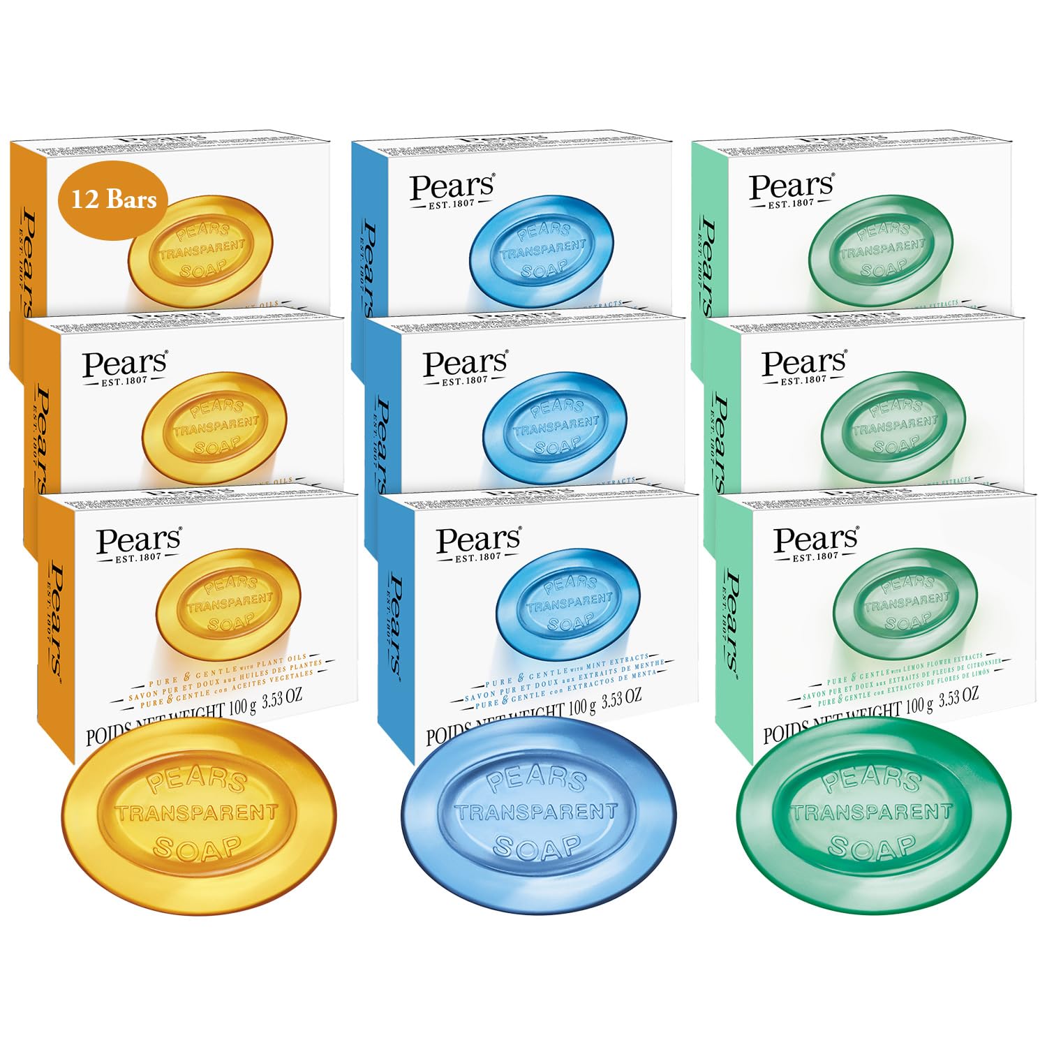 Pears jabon glicerina barra ambar para piel suave e hidratada