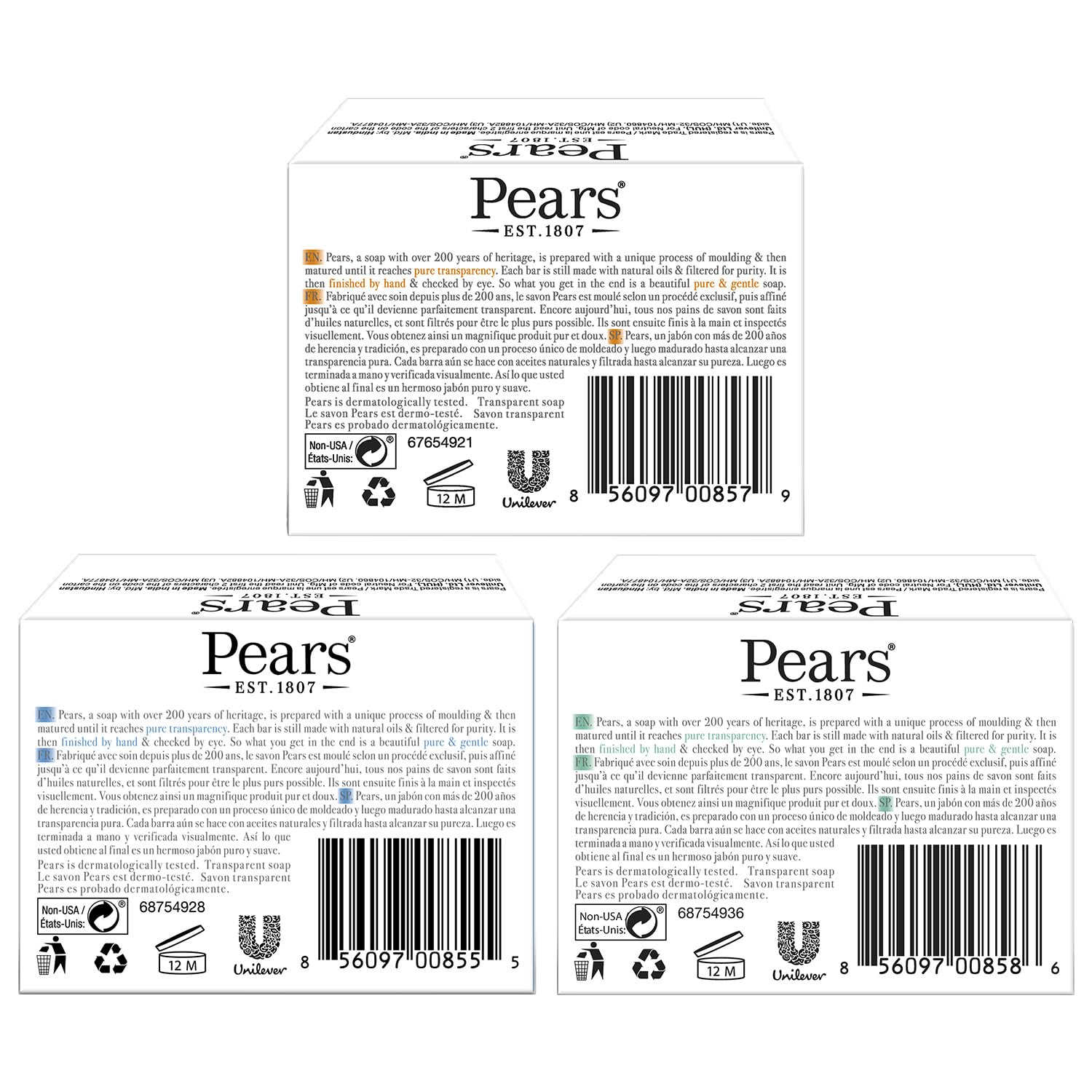 Pears jabon glicerina barra azul para limpieza suave