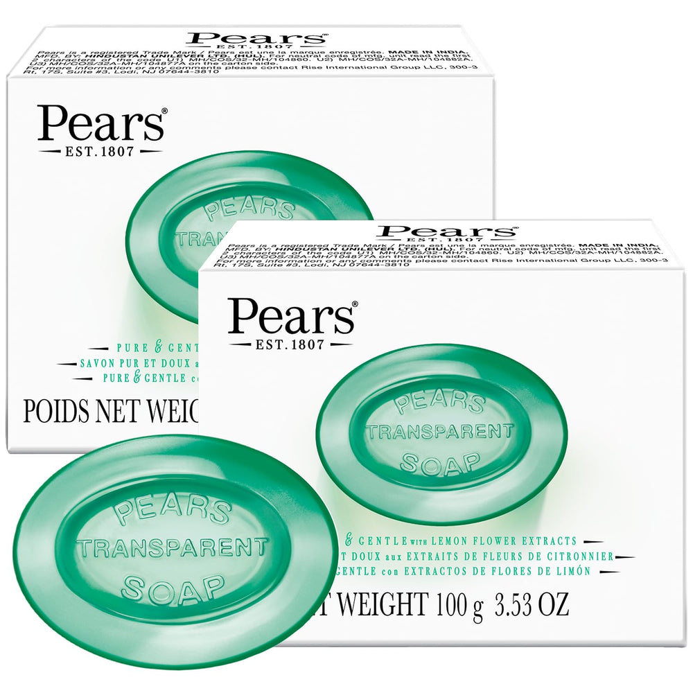 Pears Jabón transparente verde de glicerina para piel suave y luminosa.