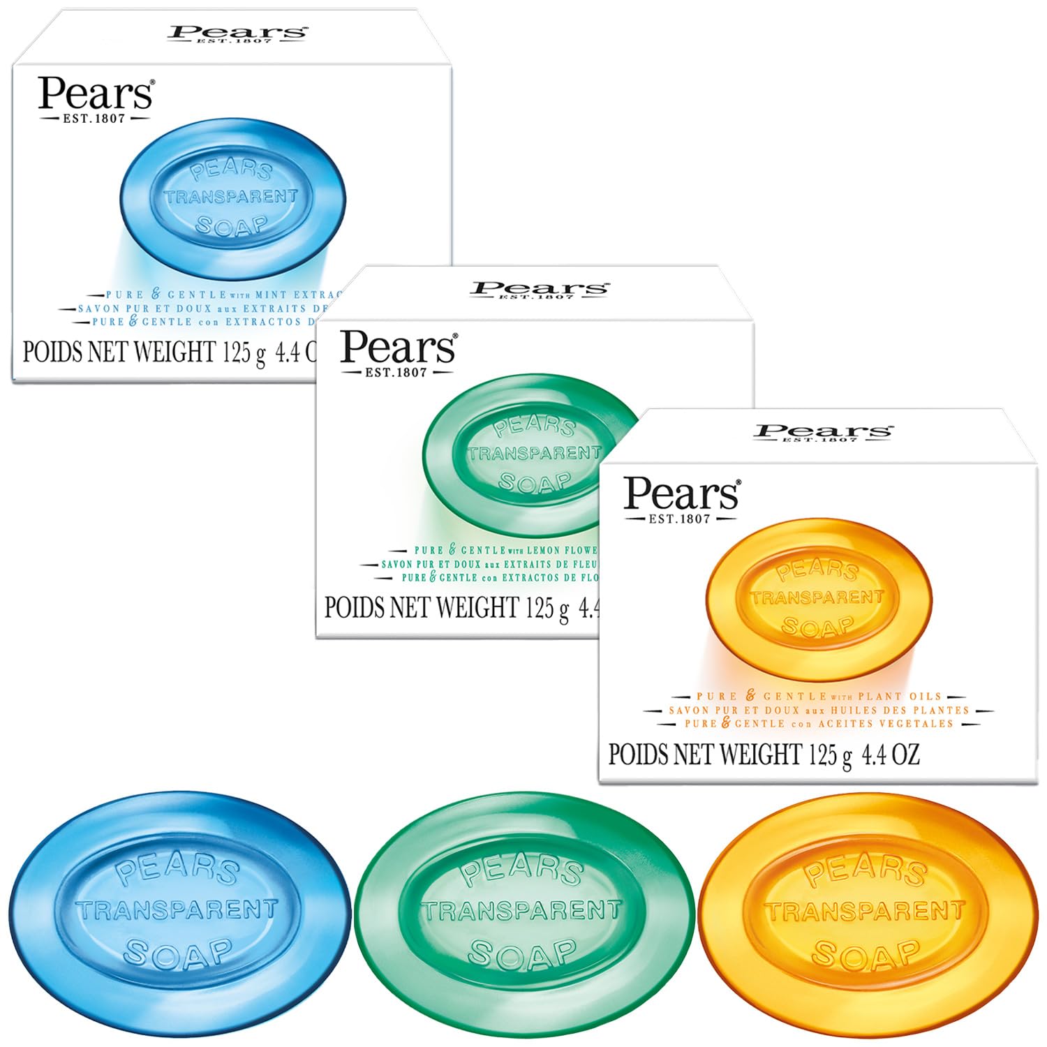 Pears jabón de glicerina azul con menta, hidratación suave y aroma fresco.