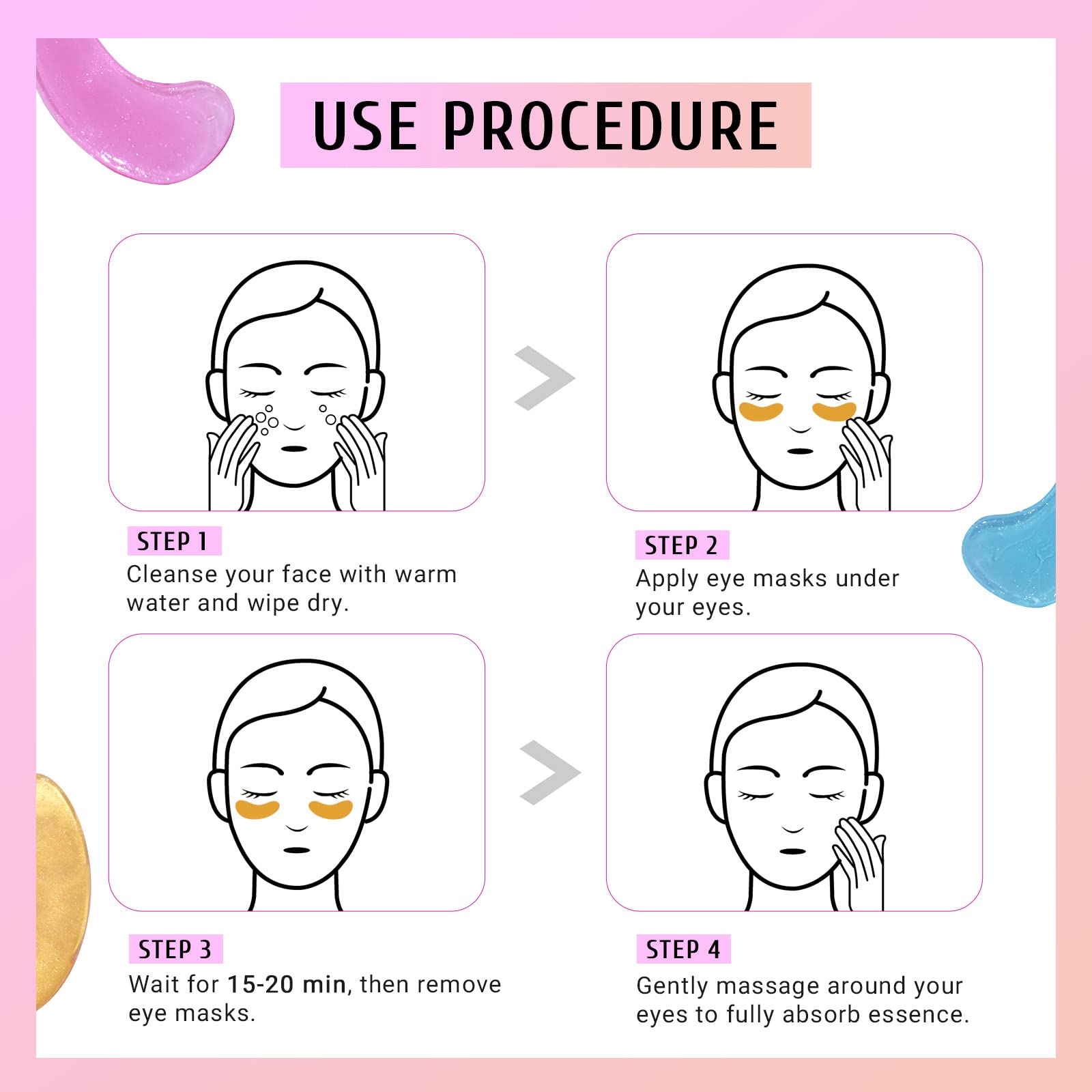 Parche ocular Peauamie con ingredientes activos para hidratación profunda.