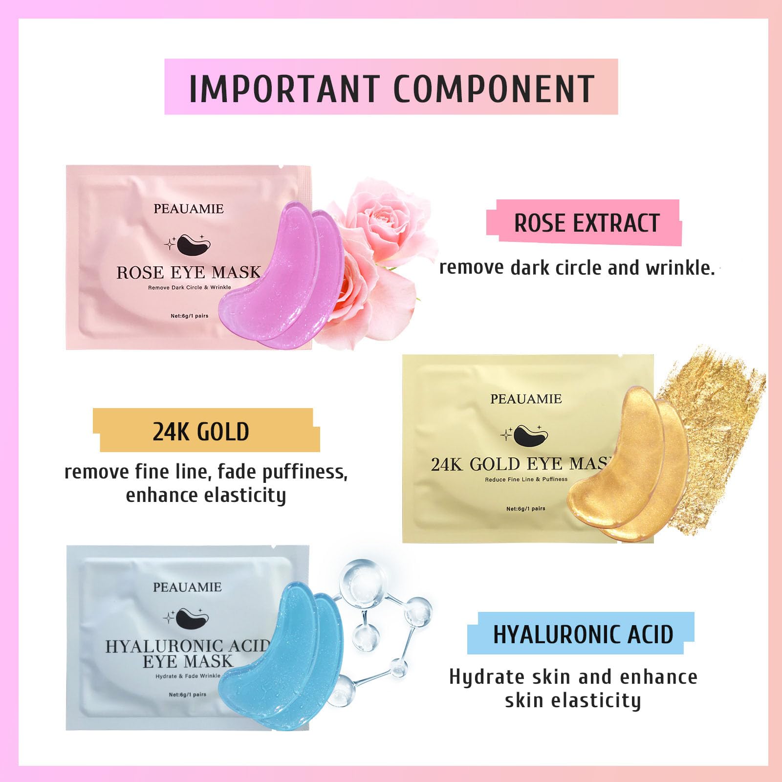 Parche ocular Peauamie con rosas para disminuir ojeras.