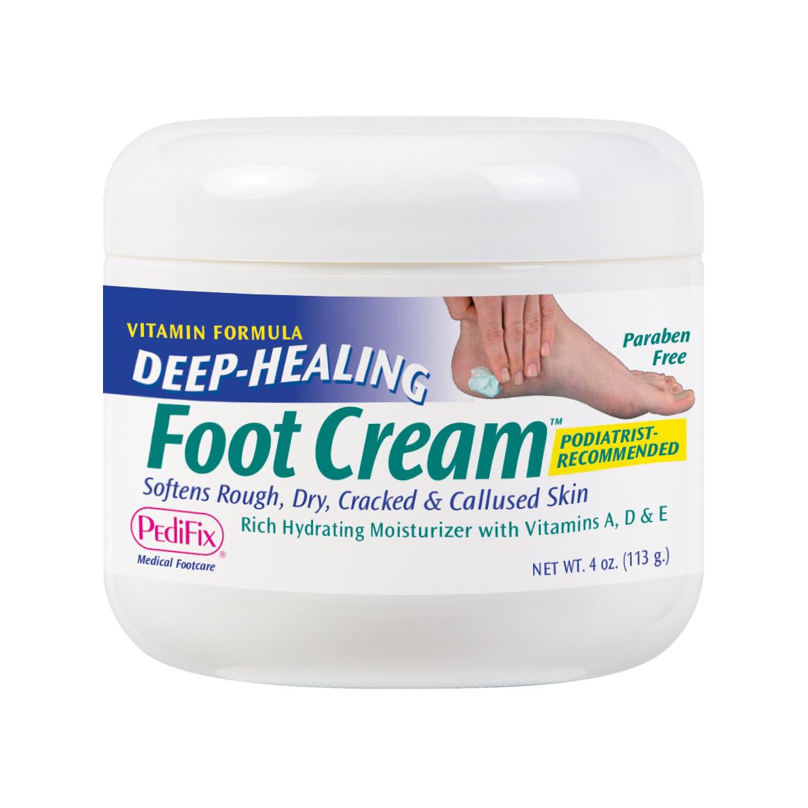 PediFix crema de pies en bote mostrando la textura hidratante para pies secos