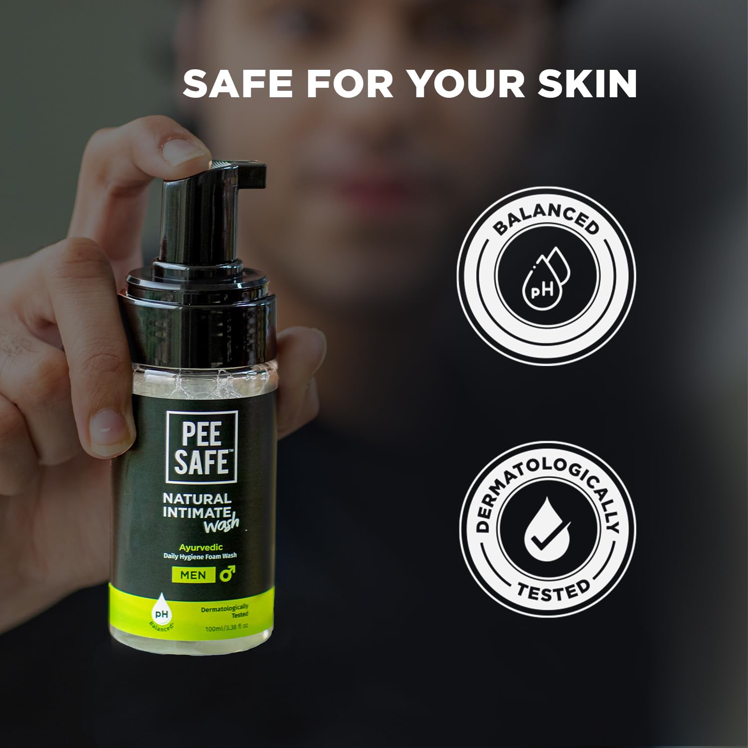 Pee Safe Jabón íntimo masculino: envase práctico para uso diario.