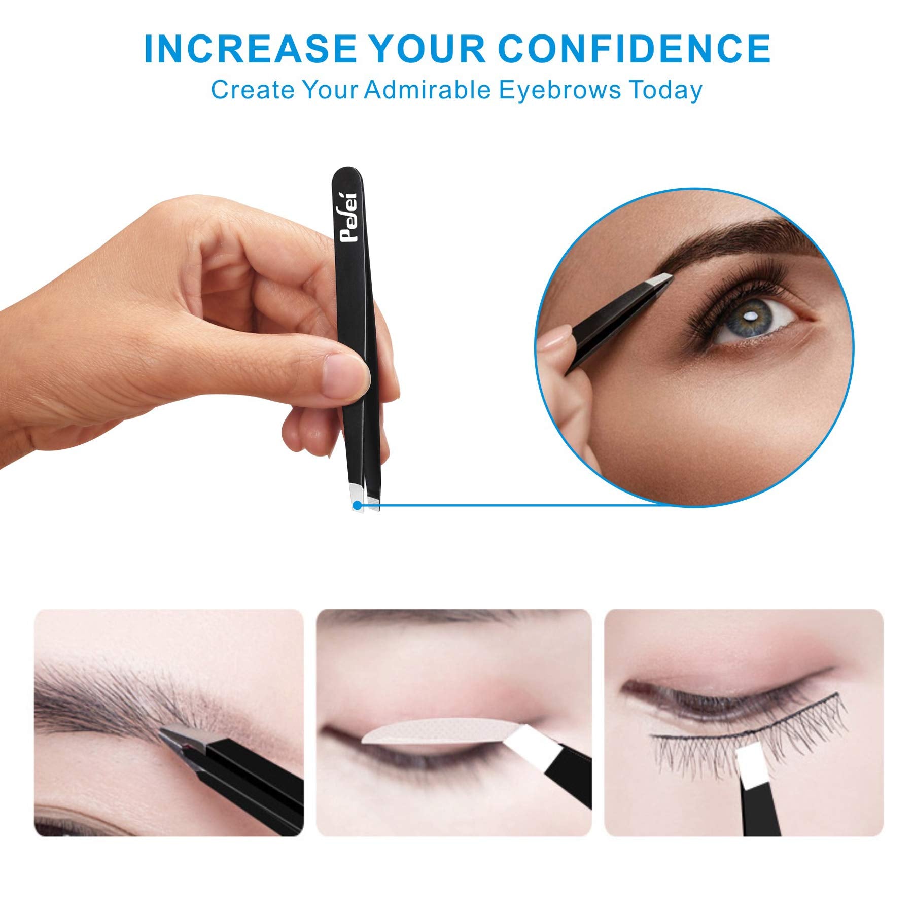 Pinza inclinada de Pefei para mayor control al retirar vello facial.