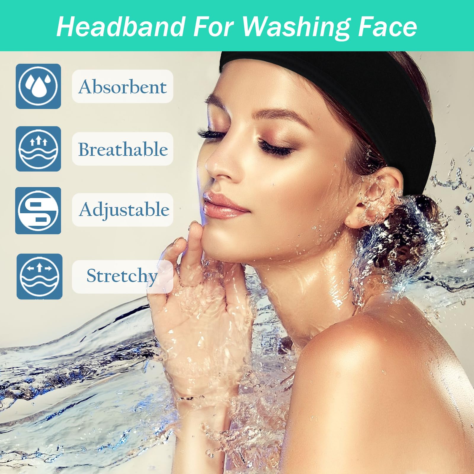 Pejnl banda de cabeza spa, tela suave absorbe agua para ducha eficiente.