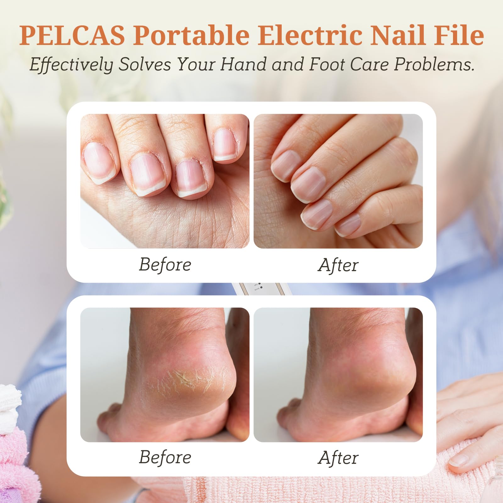 Pelcas con cinco velocidades para uñas naturales, acrílicas y cutículas.