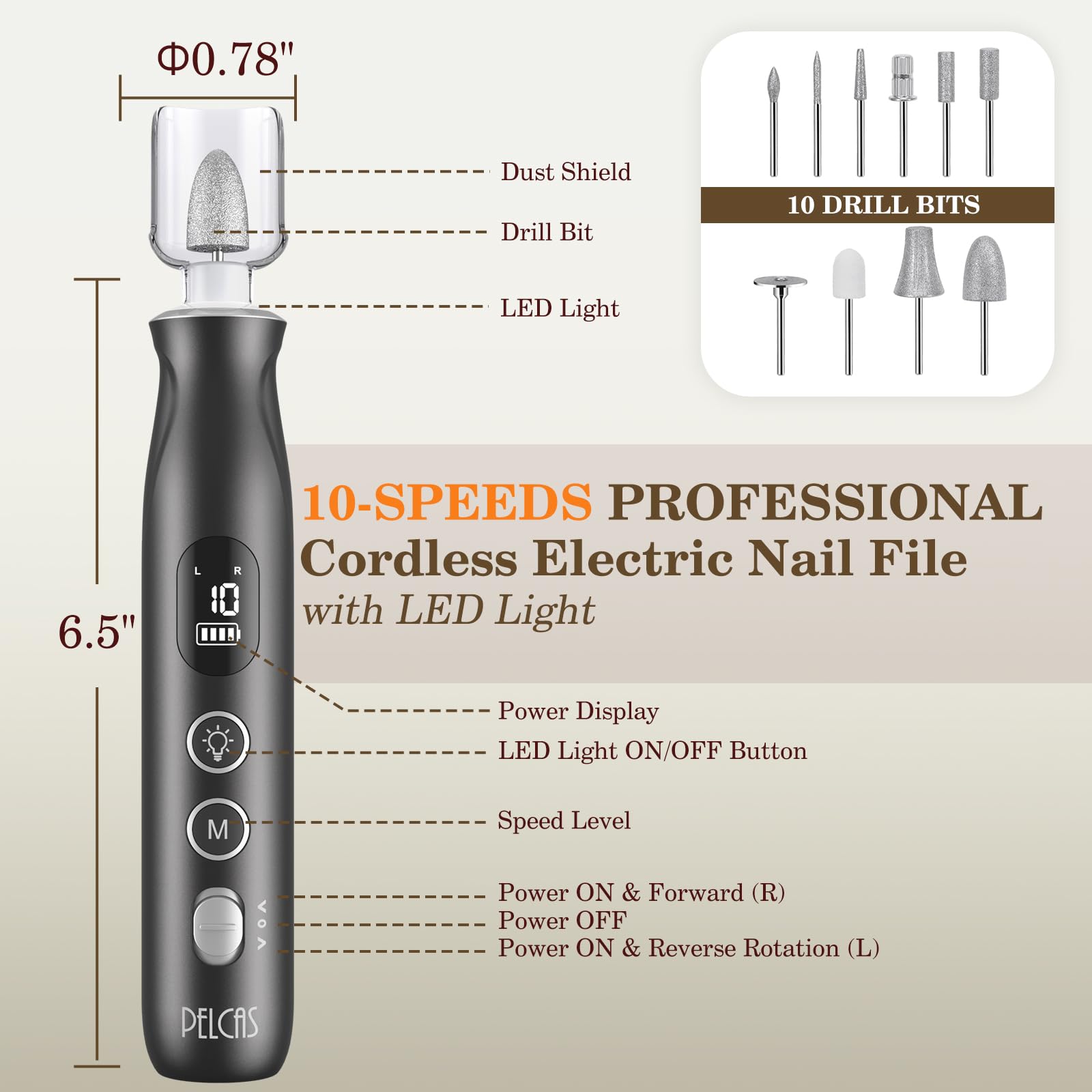 Kit profesional PELCAS con 10 limas y 60 bandas para uñas gruesas.
