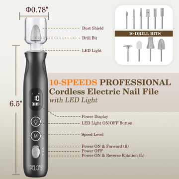 Kit profesional PELCAS con 10 limas y 60 bandas para uñas gruesas.