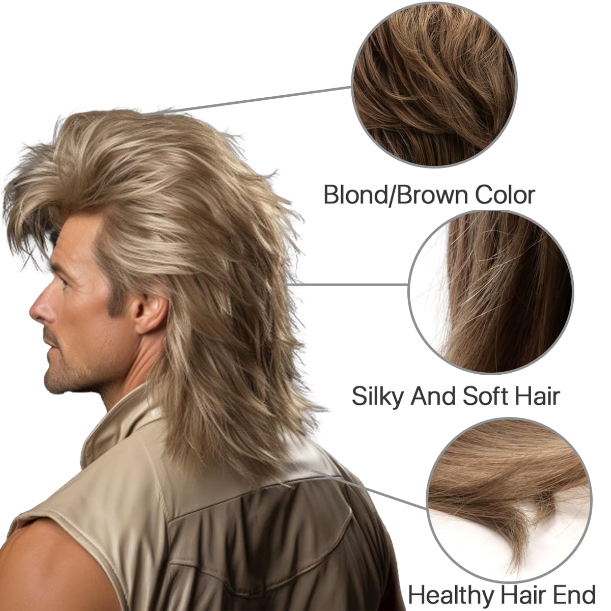 Peluca mullet rubia genérica para cosplay ochentero.