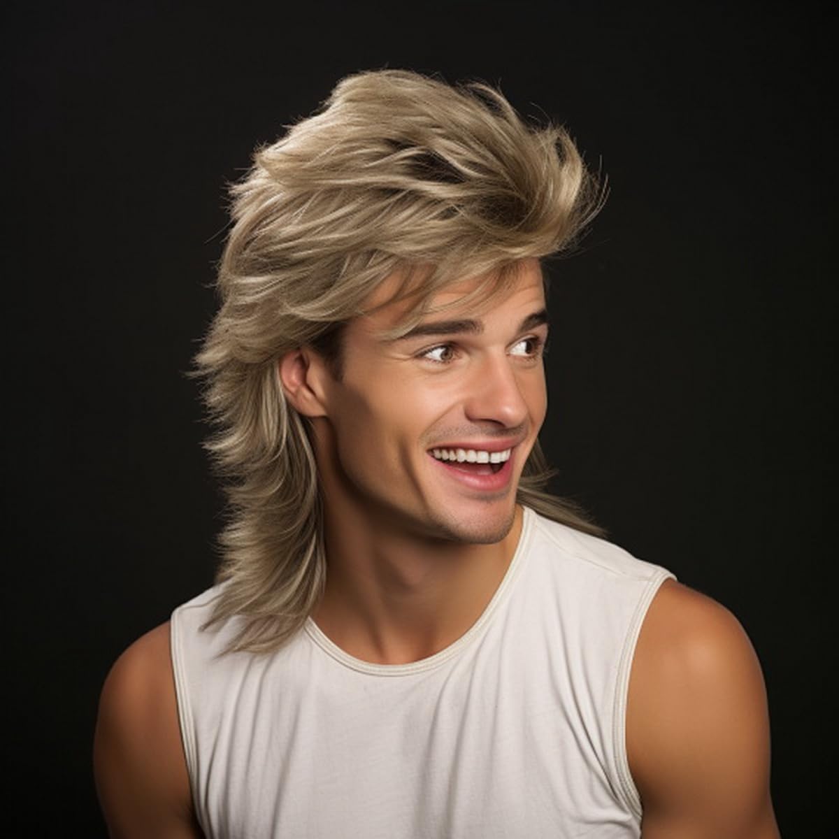 Peluca mullet rubia genérica, vista frontal; ideal para fiestas y cosplay.