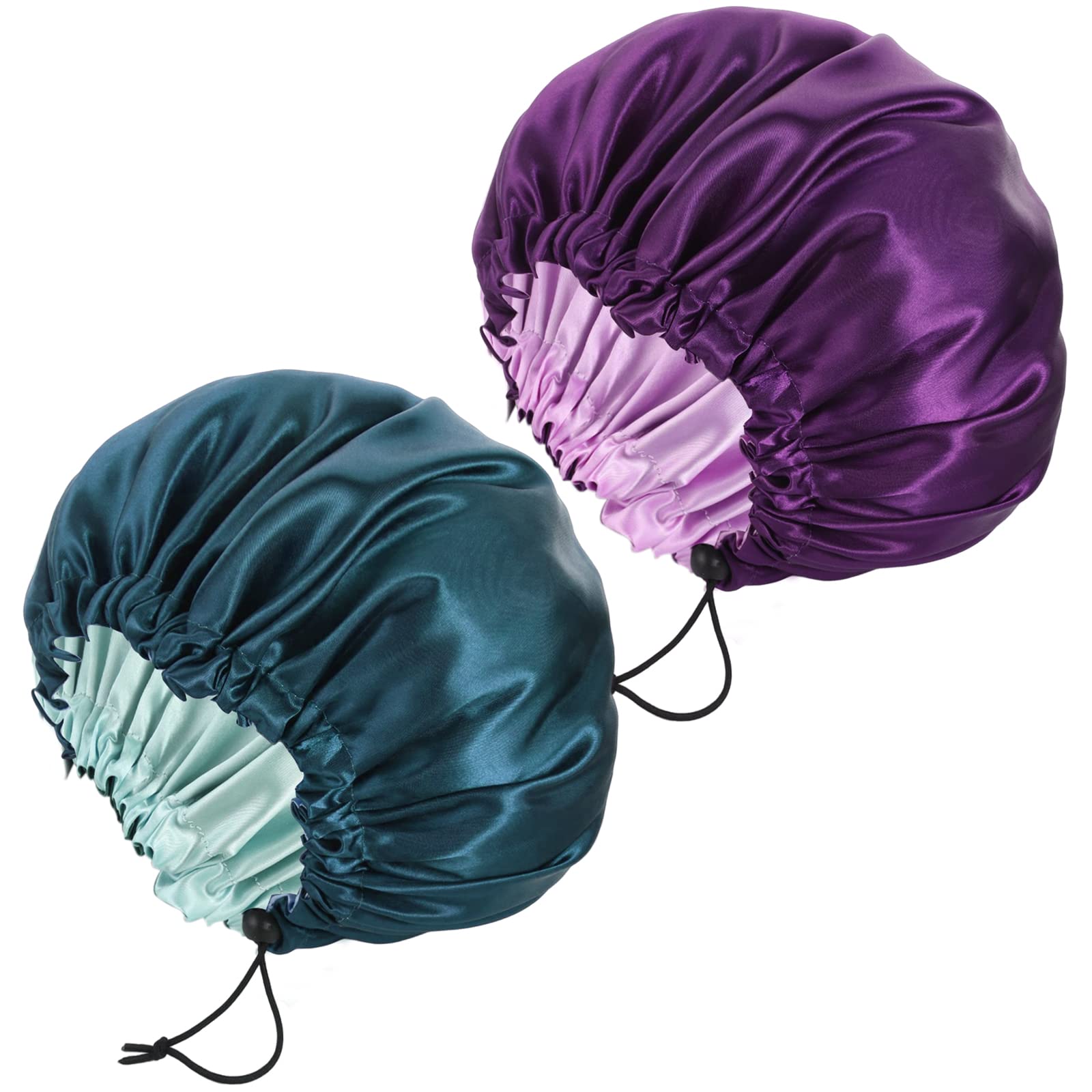 Pengxiaomei bonete satin dormir doble capa ajuste protege el cabello durante la noche